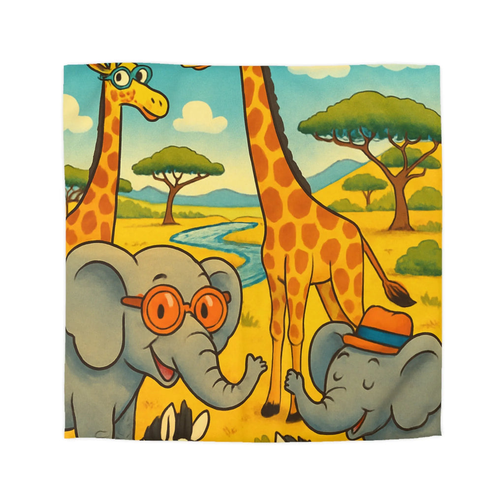 Housse de couette colorée avec animaux de la savane pour chambre d'enfant joyeuse