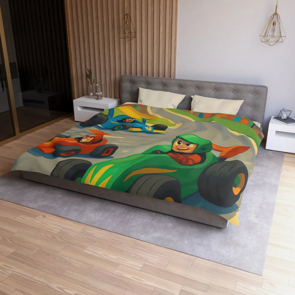Housse de couette course de voitures pour chambre d'enfant ambiance rétro colorée