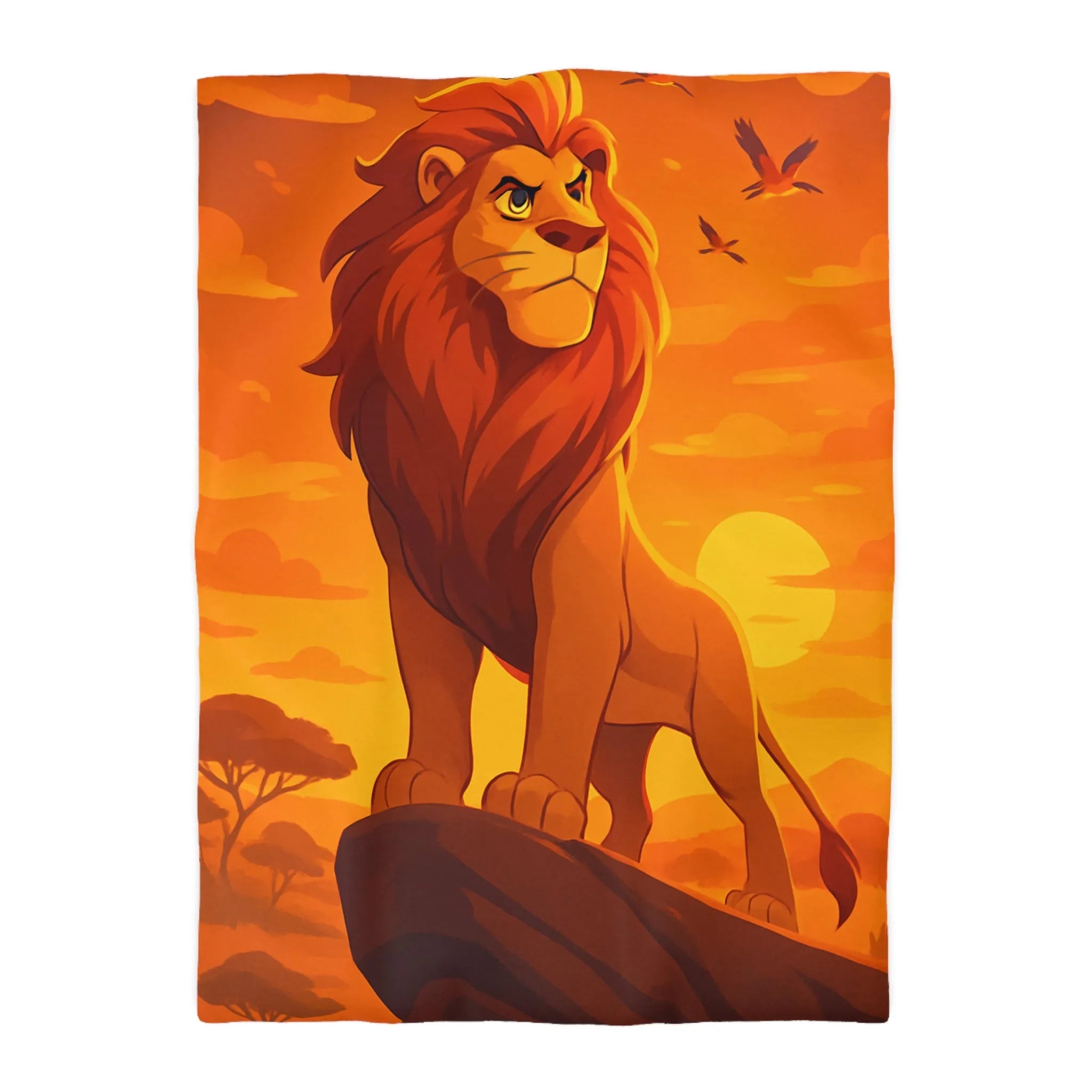 Housse de Couette Lion Majestueux au Coucher du Soleil pour Chambre Thématique Safari