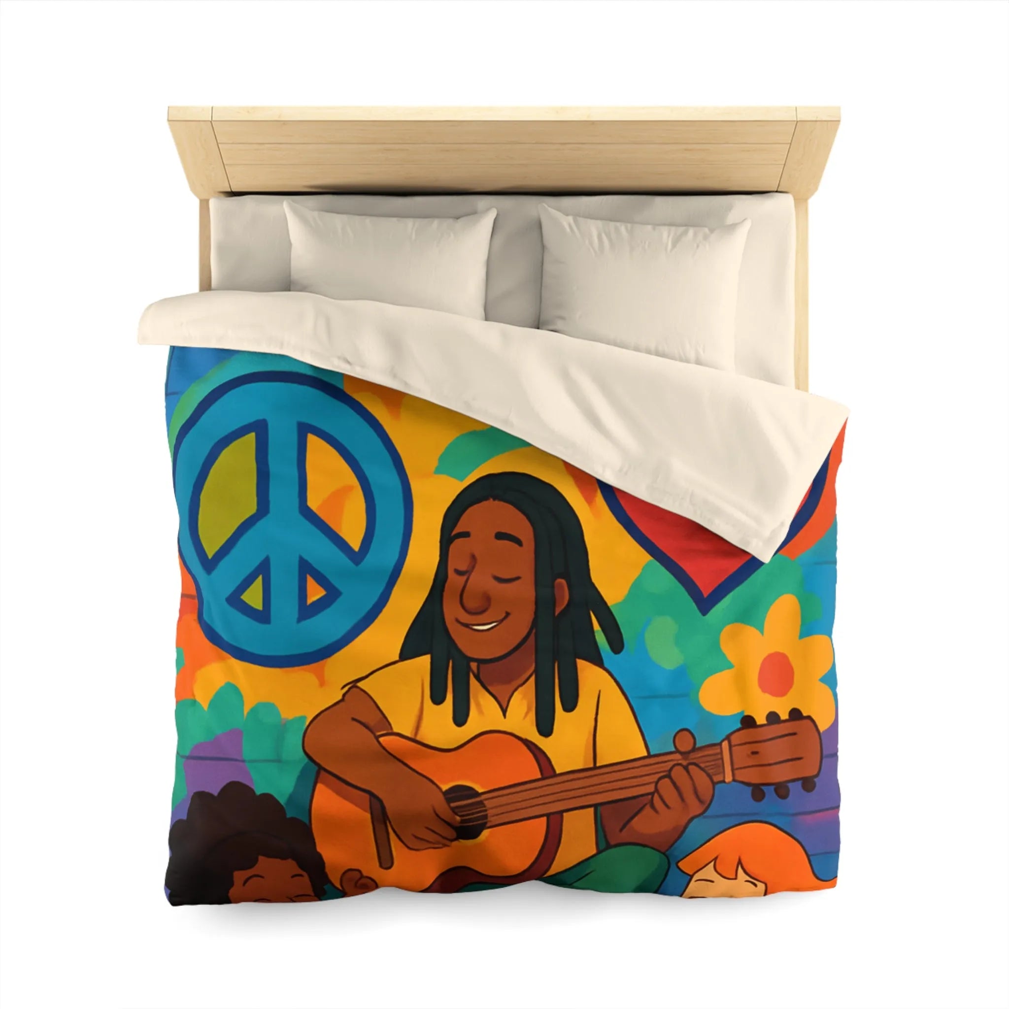 Housse de Couette Colorée avec Musicien Jouant de la Guitare pour Enfants Heureux