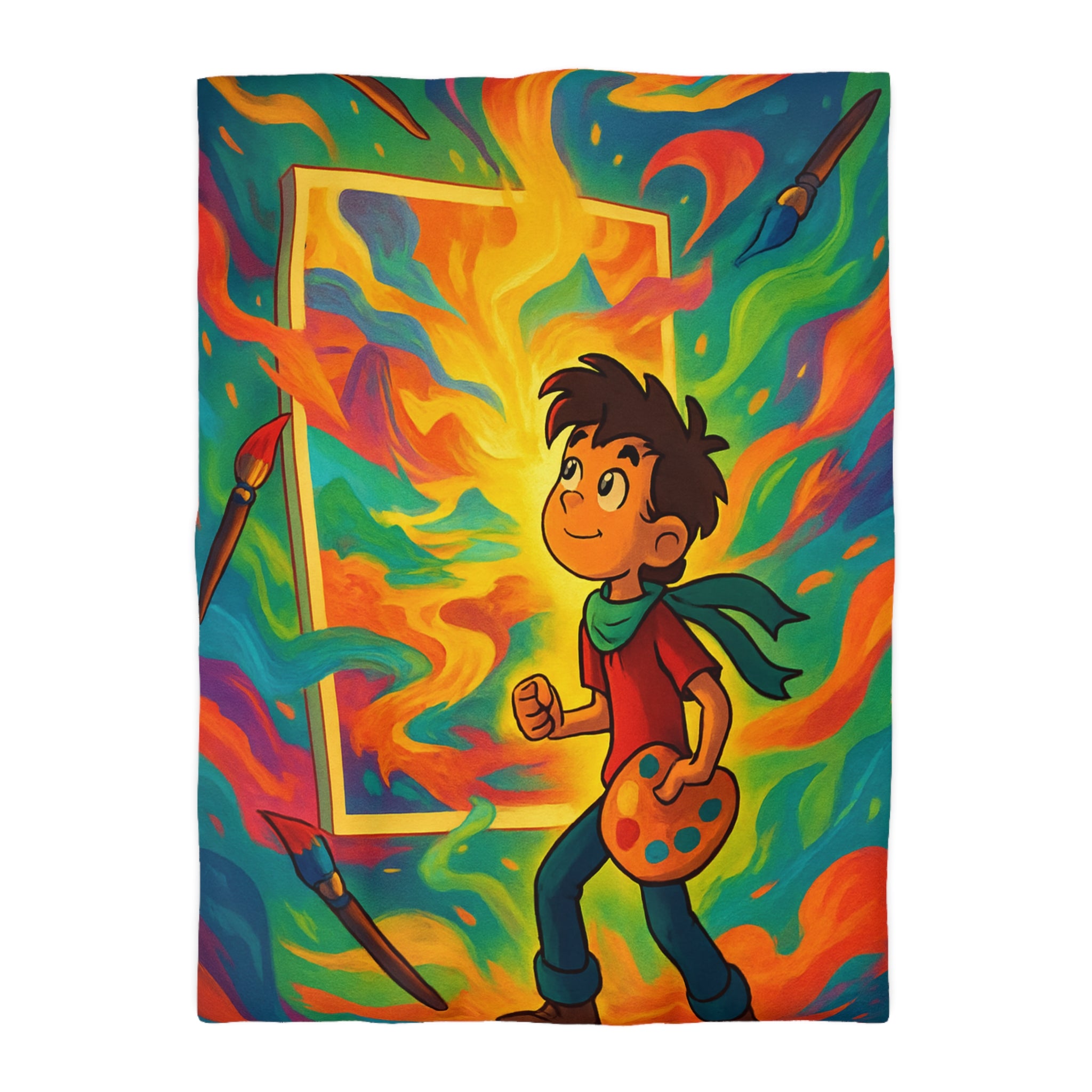 Housse de couette multicolore avec artiste créatif et peinture de pinceaux magiques