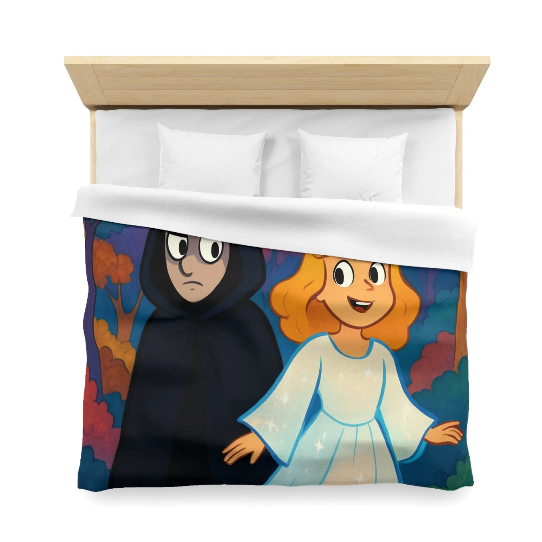 Housse de Couette Enchantée Forêt et Étoiles Enfantines avec Personnages Mystérieux