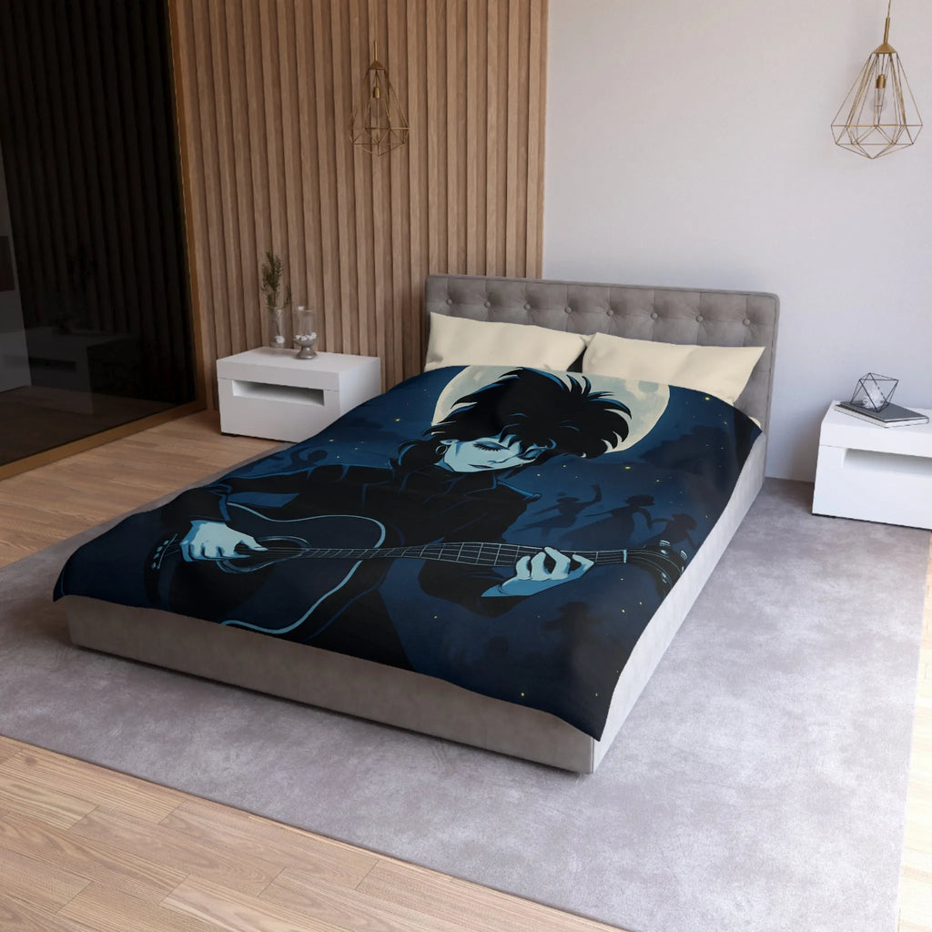 Housse de Couette Gothique avec Musicien à la Guitare Devant Pleine Lune Mystique