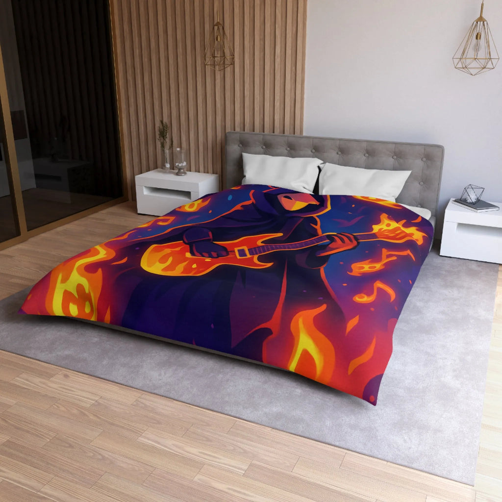 Housse de Couette Envoûtante avec Musicien Mystérieux Jouant de la Guitare en Flammes
