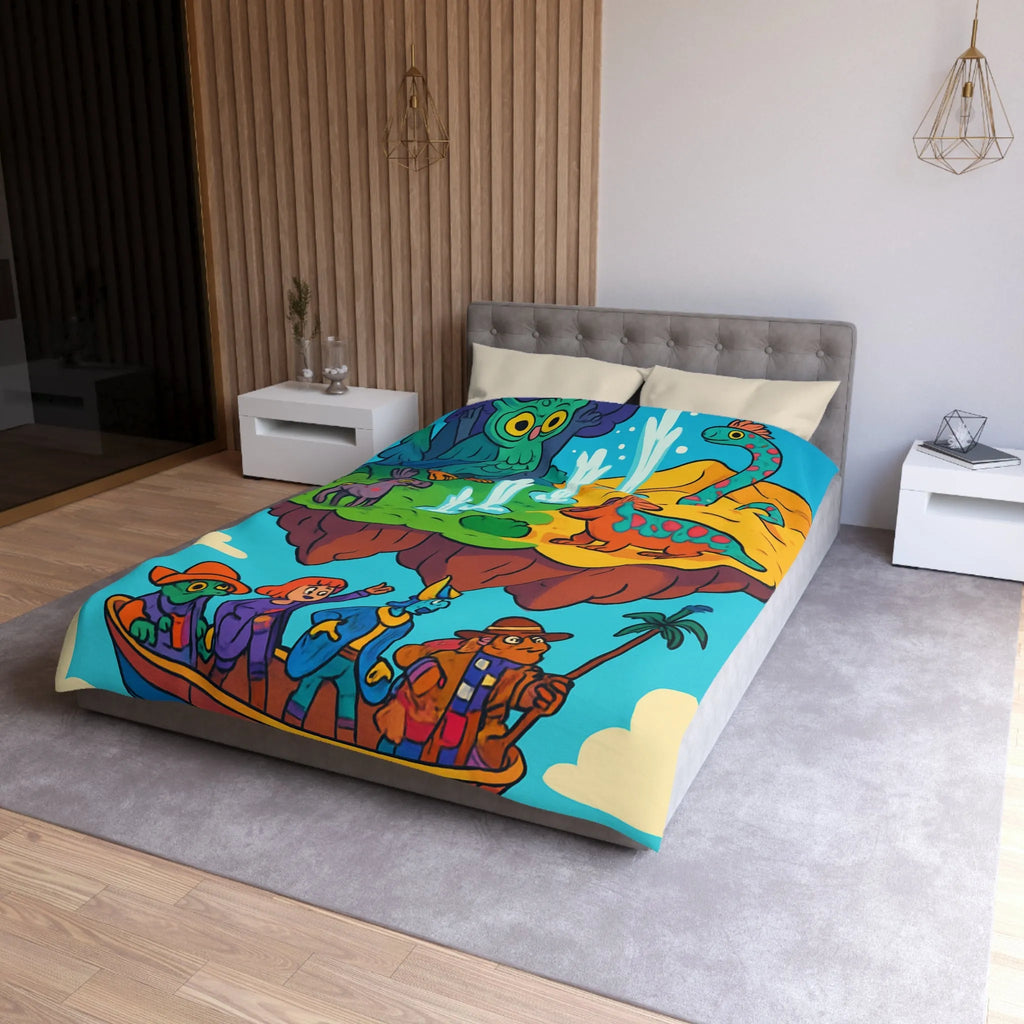 Housse de couette fantaisie avec animaux colorés sur une île flottante magique