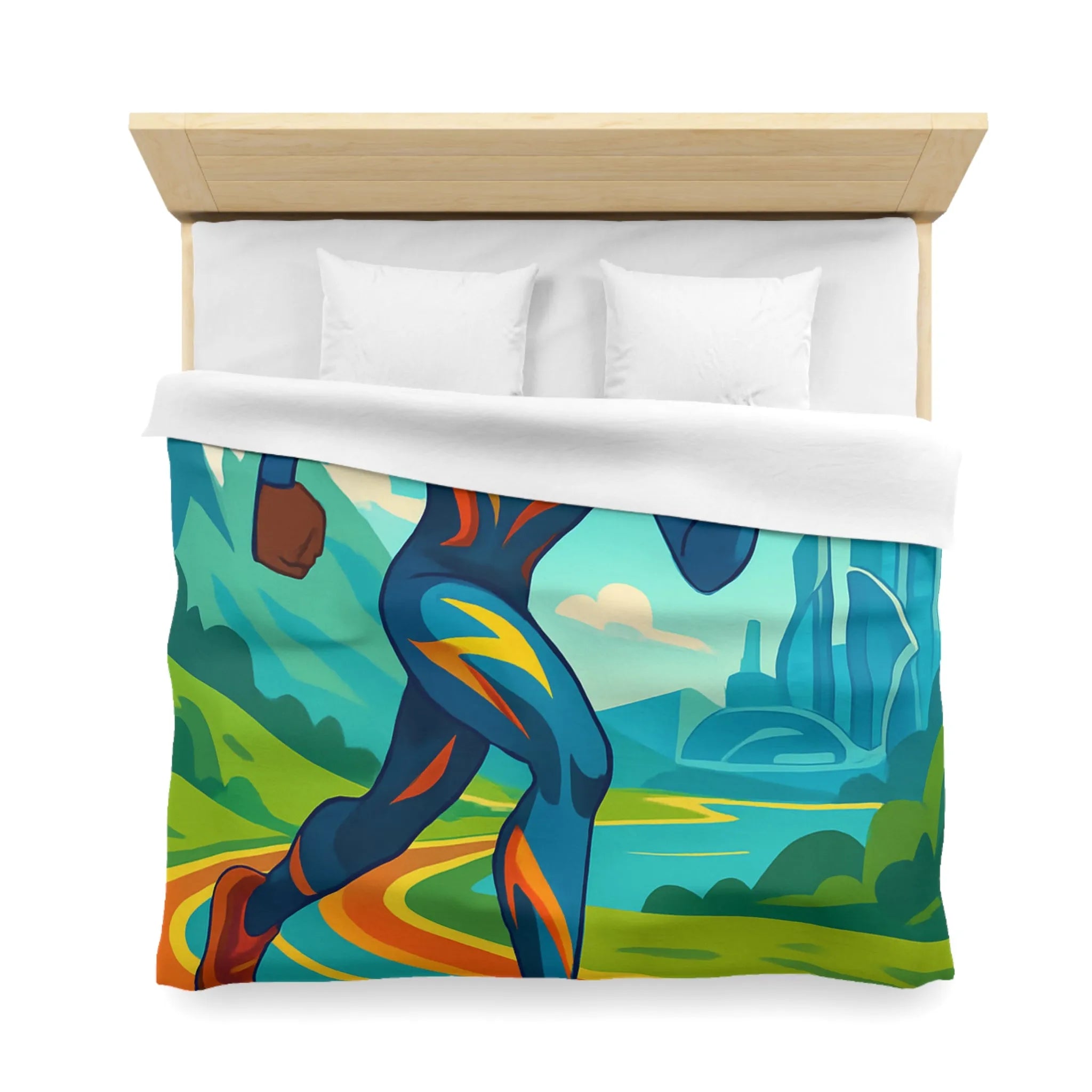 Housse de couette colorée pour chambre futuriste avec coureur et drones volants