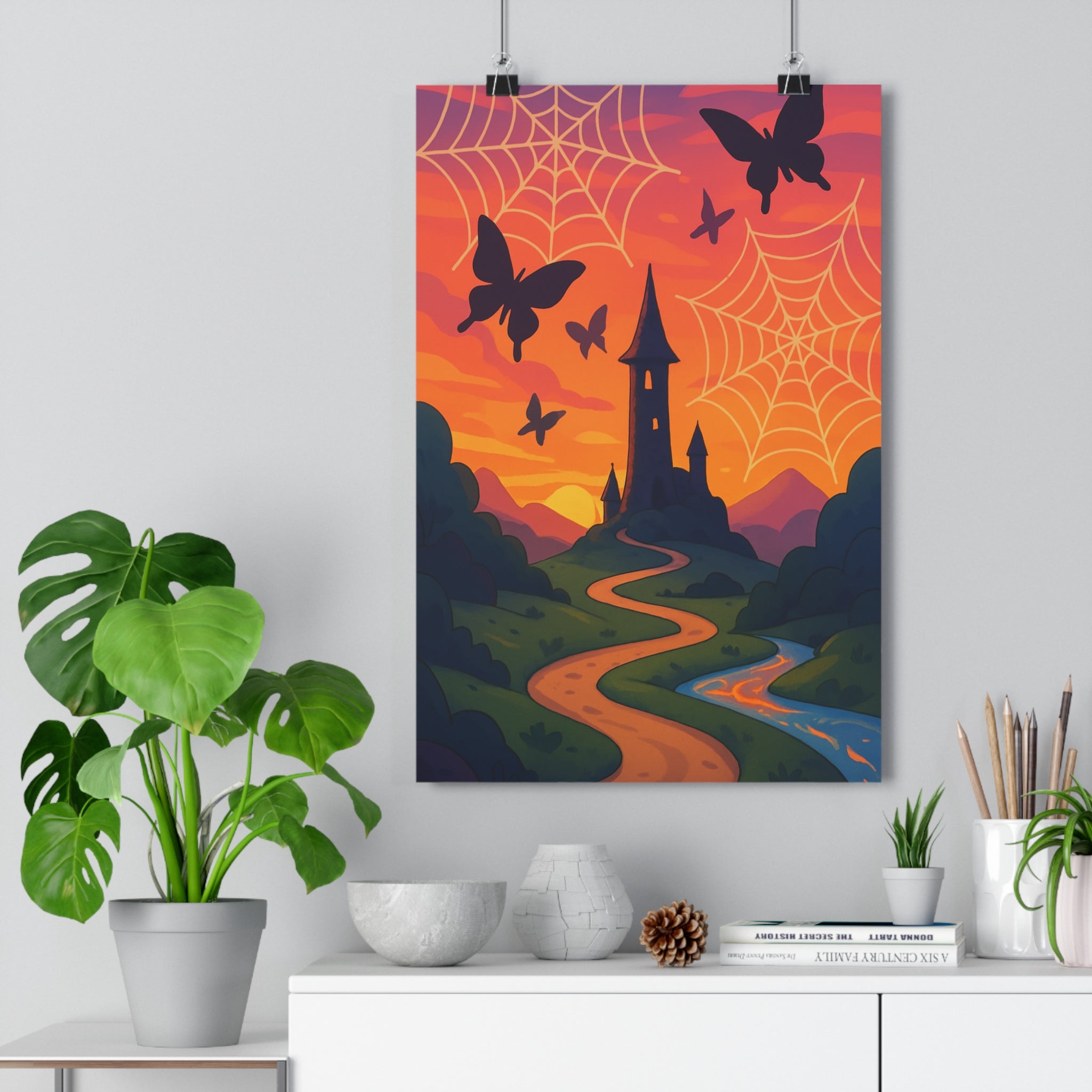 Poster décoratif féérique coloré mystique paysage tour mystérieuse maison salon chambre moderne ambiance qualité