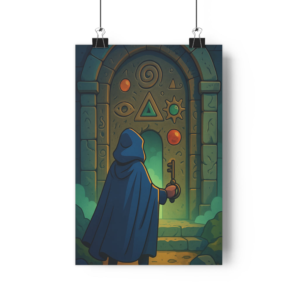 Poster décoratif aventure mystique bleu vert jaune cartoon bureau chambre silhouette mystérieuse 30x46 qualité