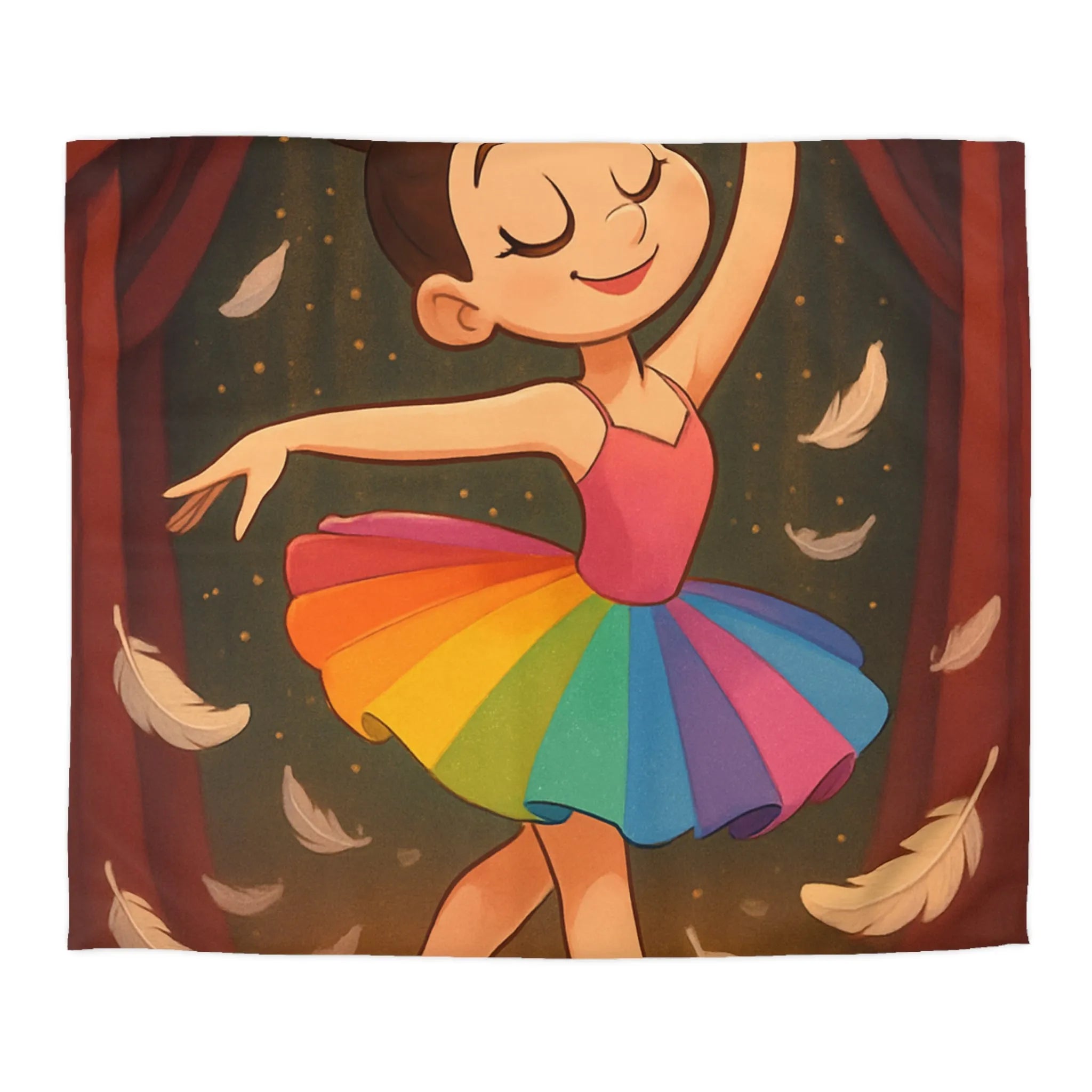 Housse de couette enfant ballerine arc-en-ciel danse plumes féériques pour chambre magique
