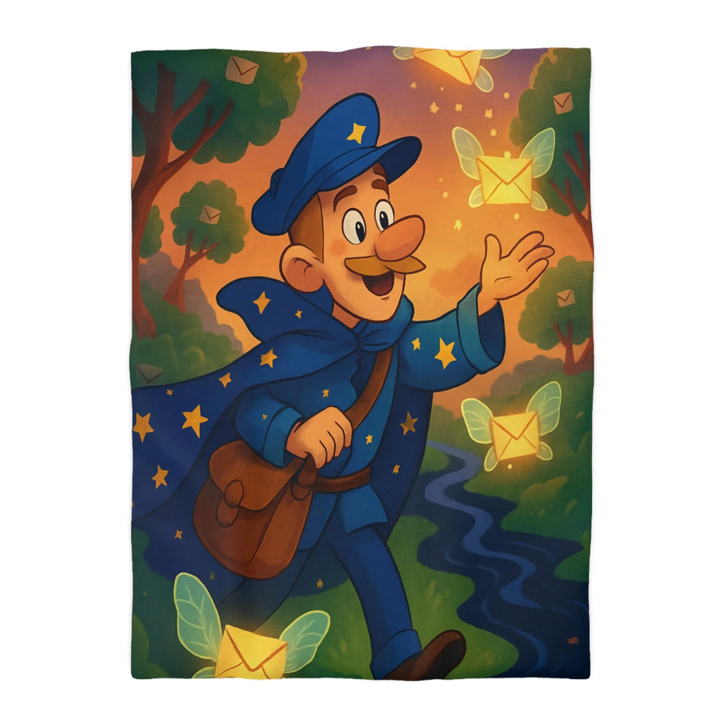 Housse de Couette Enfantine Magique Forêt Ambiance Nocturne Étoiles Arborées Postier Joyeux