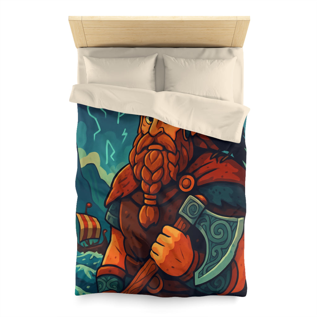 Housse de Couette Viking Épique avec Corbeau Mystique et Mer Orageuse Nordique