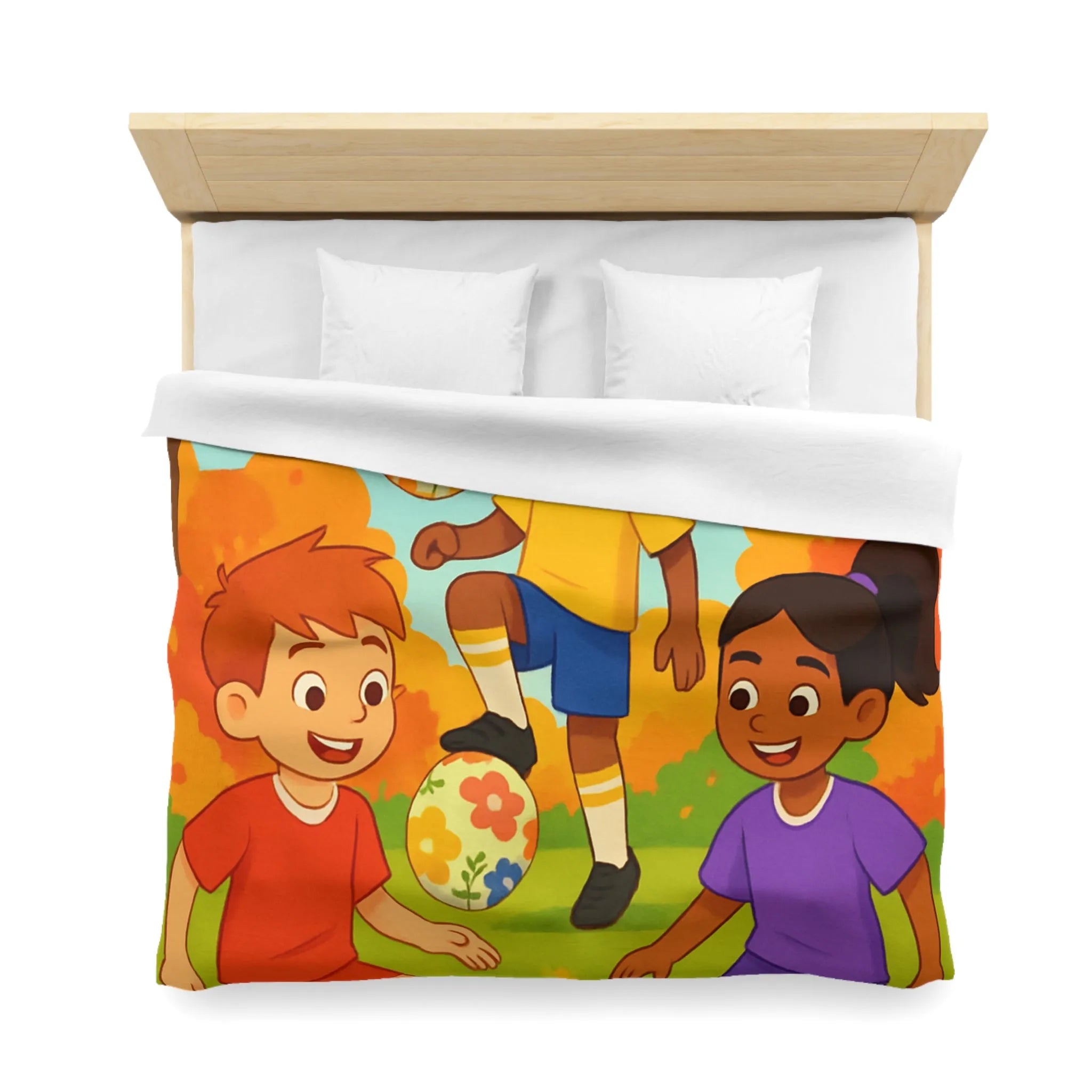 Housse de Couette Enfant Animée, Jeu de Ballon en Automne aux Couleurs Vives