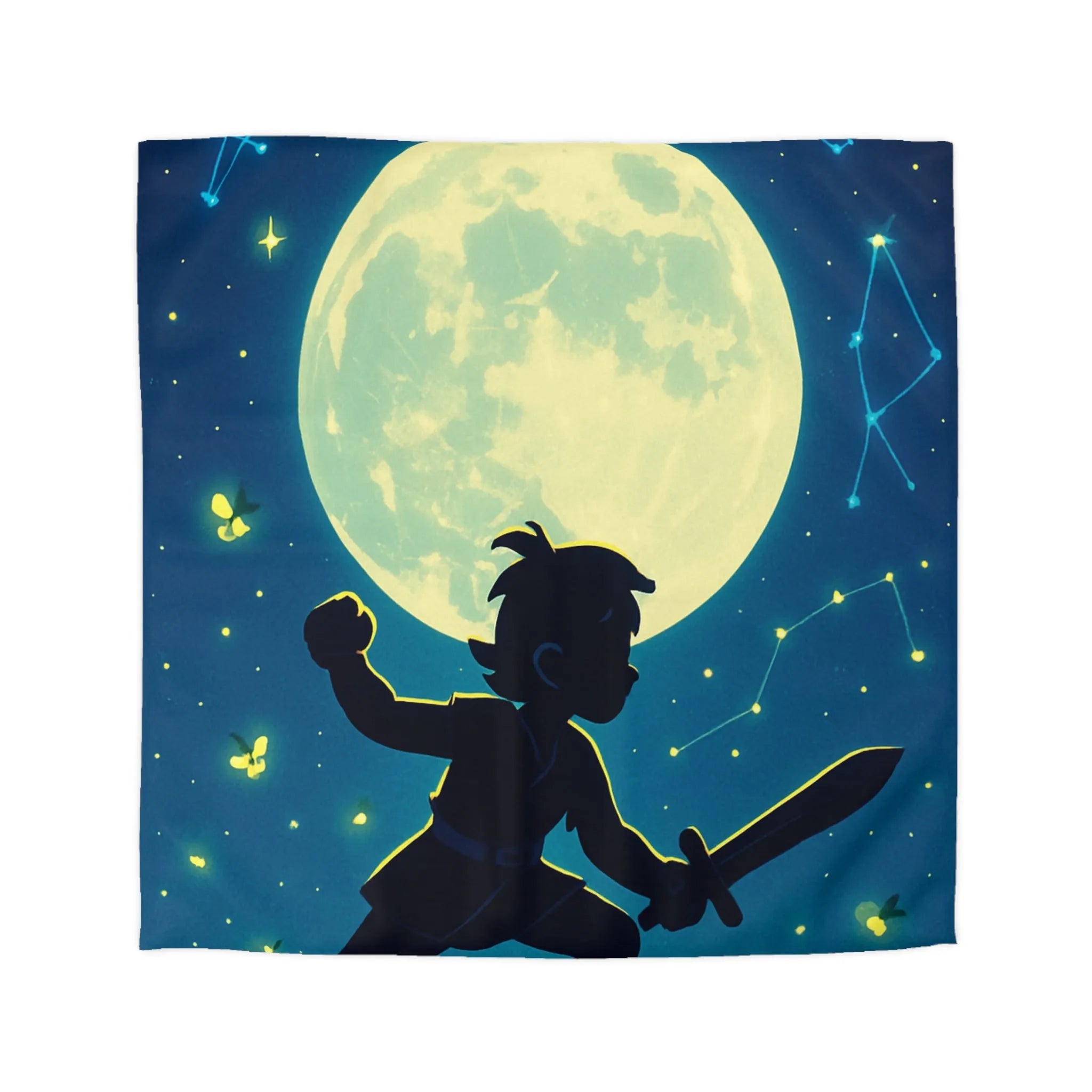 Housse de couette enfant design aventurier nocturne avec lune et constellations magiques