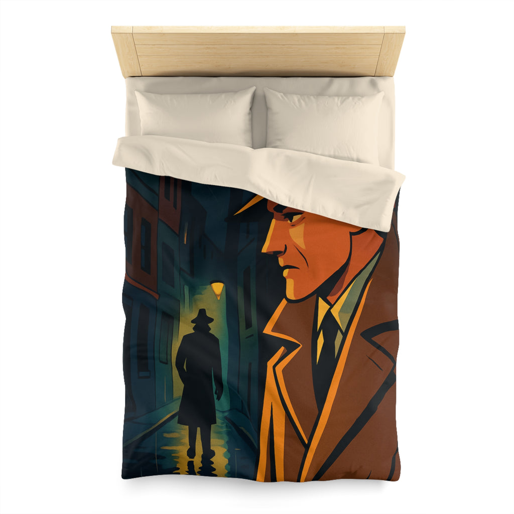 Housse de couette vintage style détective film noir avec scène de rue mystérieuse