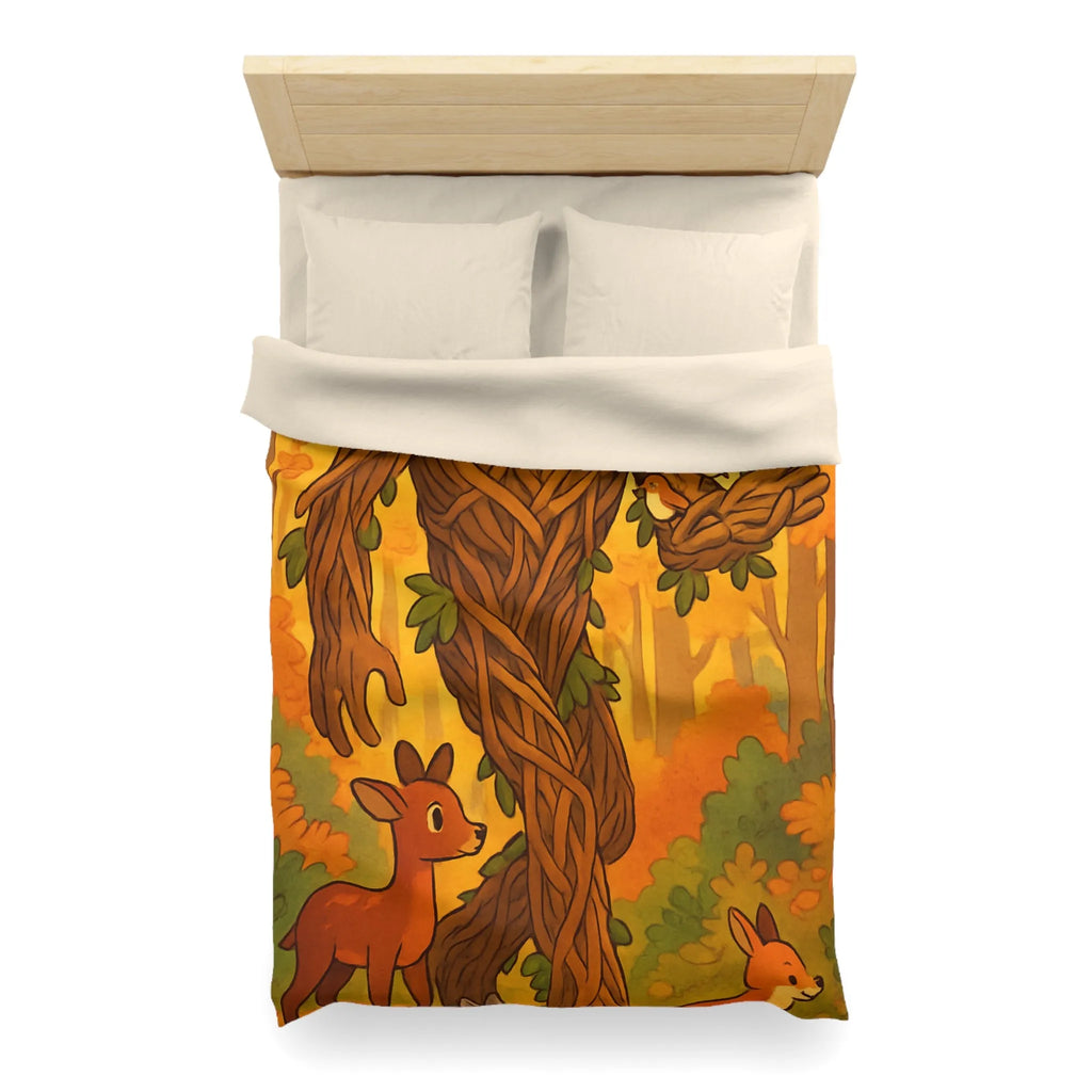 Housse de couette enchantée avec arbre humanoïde et animaux de la forêt colorés