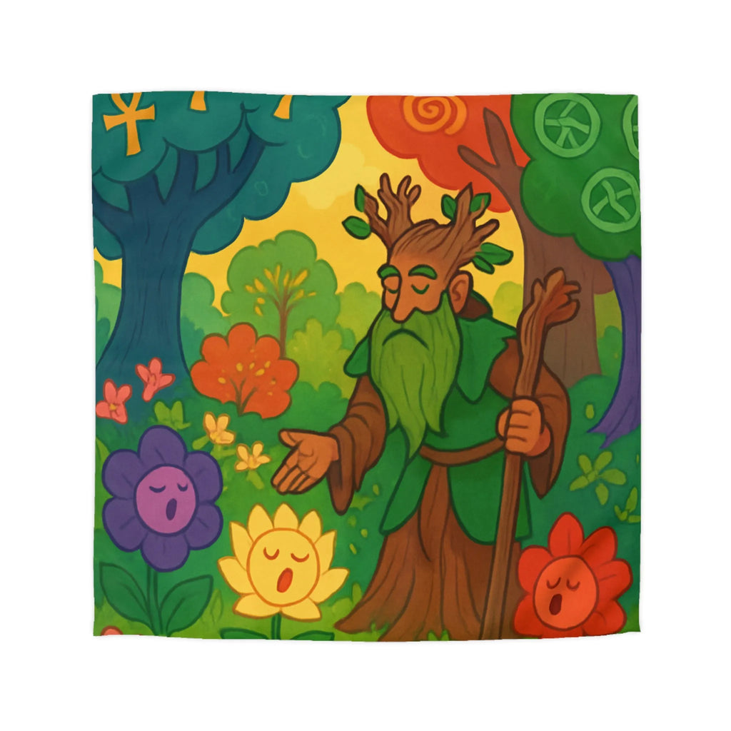 Housse de Couette Fantaisie Nature Arbre, Druide, Fleurs Magiques et Symboles de Paix