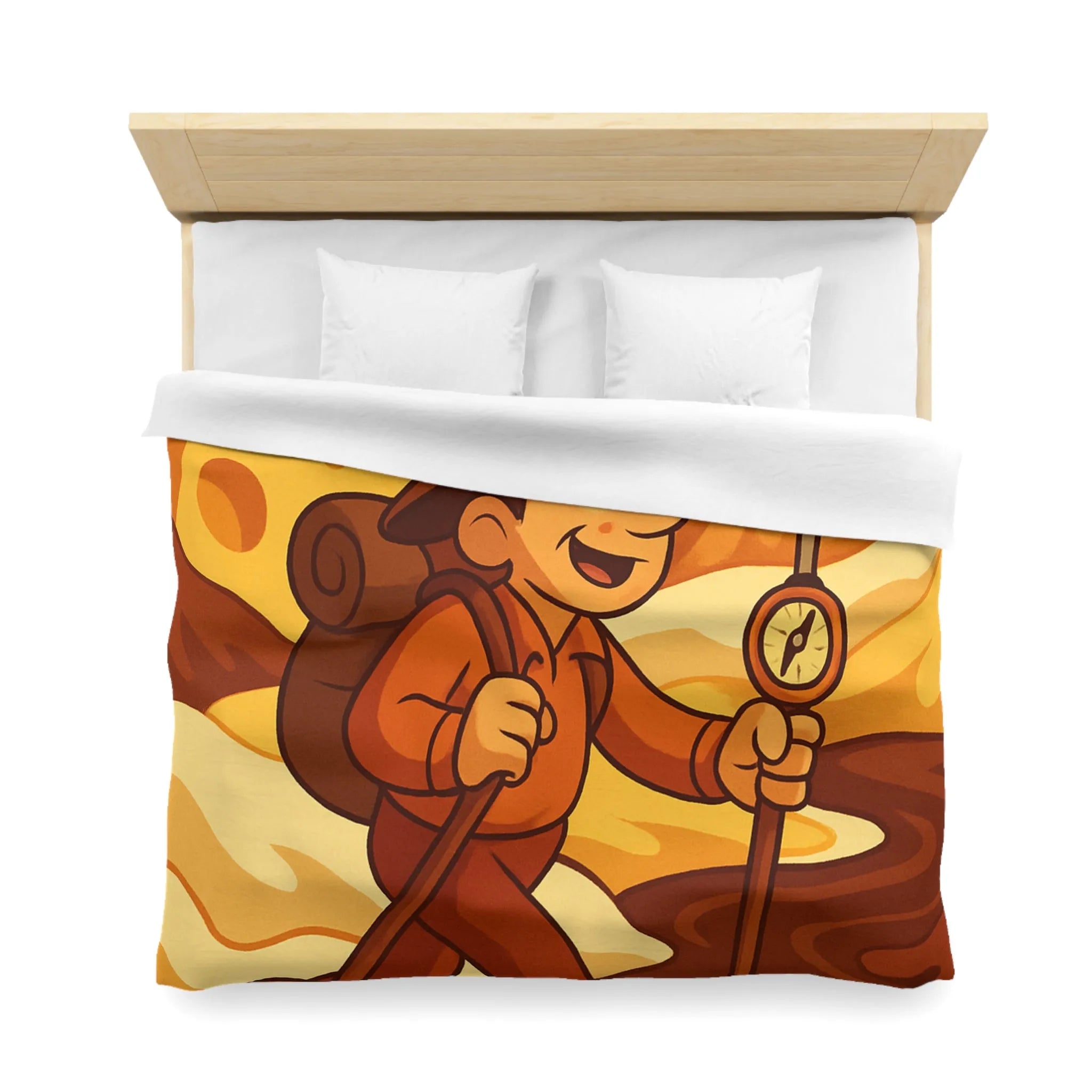 Housse De Couette Aventure Rétro Souvenirs Chocolat Montagne Désert Dunes Jaunes Illustration