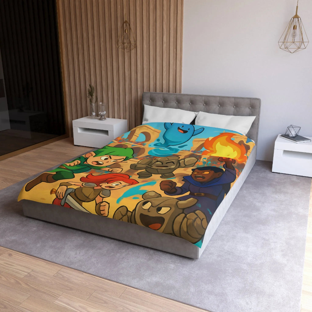 Housse de couette dynamique avec personnages de fantasy en pleine bataille épique animée