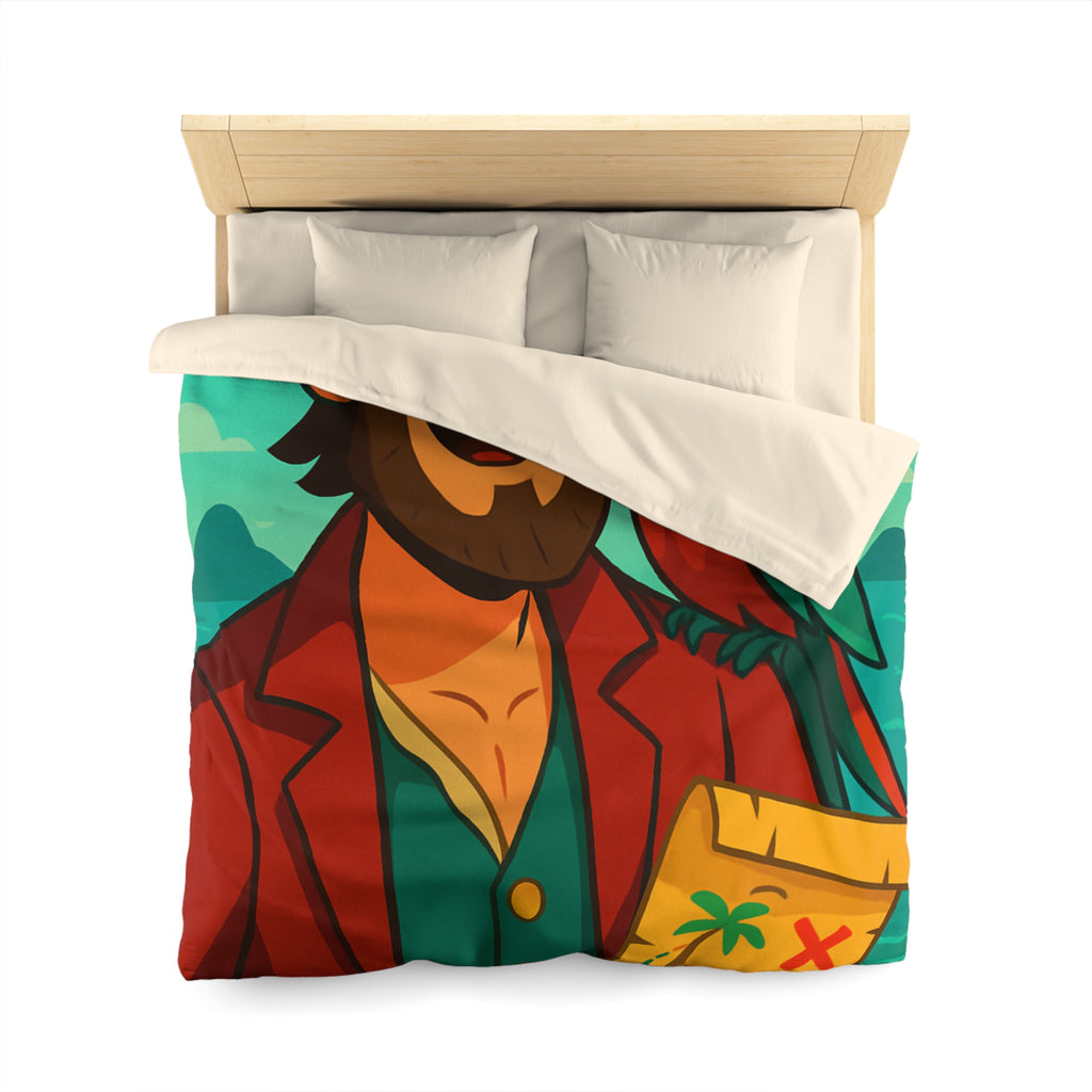 Housse de couette pirate aventurier avec perroquet coloré et carte au trésor illustrée