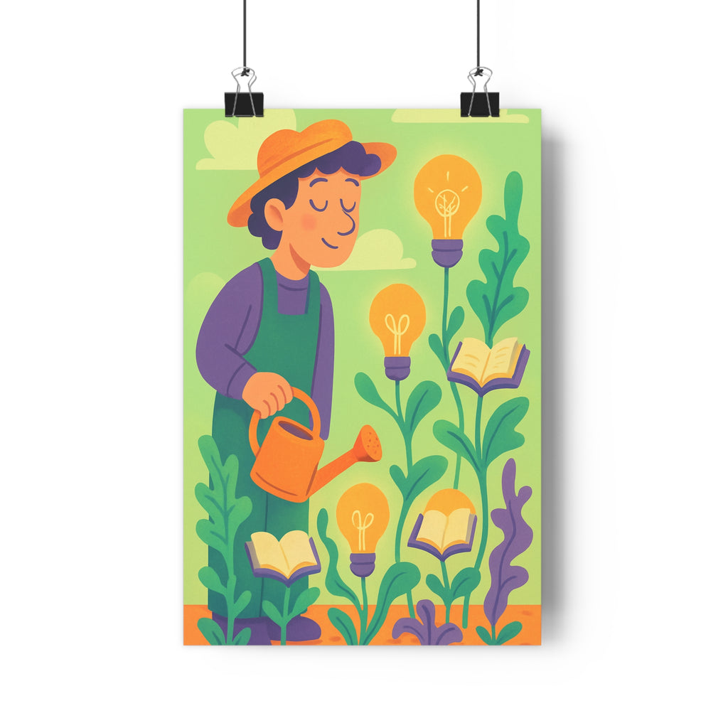 Poster décoratif cartoon jardinier vert orange fantaisiste joyeux salon chambre enfant ambiance créative tendance