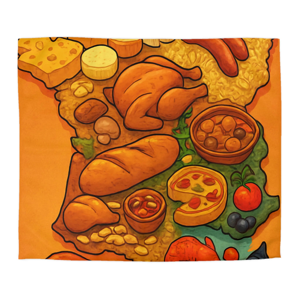 Housse de Couette Carte de France Gastronomique Colorée Illustrant Délices Culinaires Régionaux