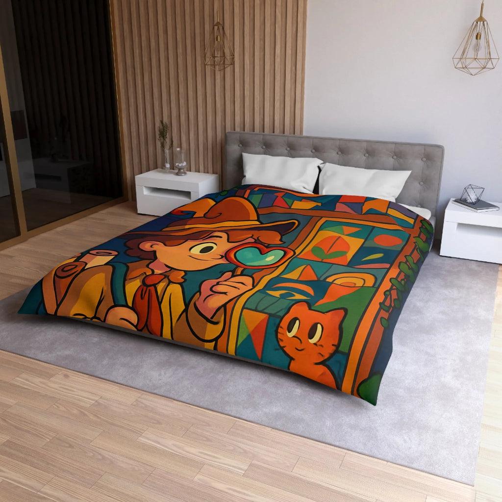 Housse de couette enfant magique avec chat mignon et motifs géométriques colorés