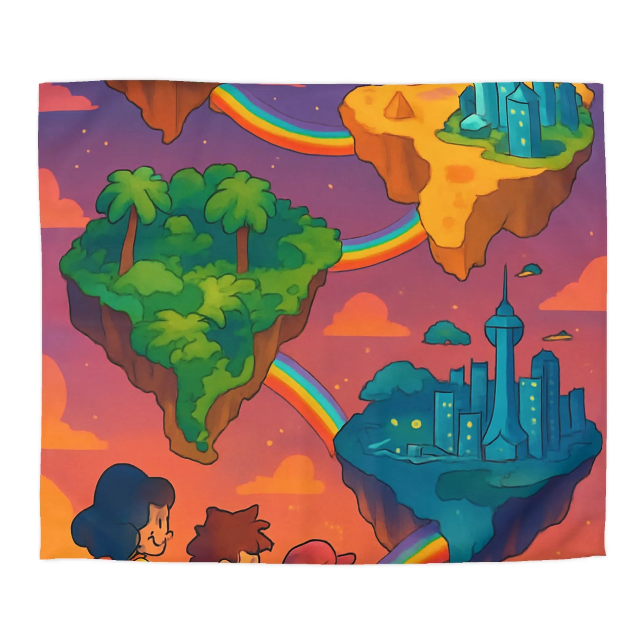 Housse de couette avec univers magique flottant pour chambre d'enfant colorée arc-en-ciel