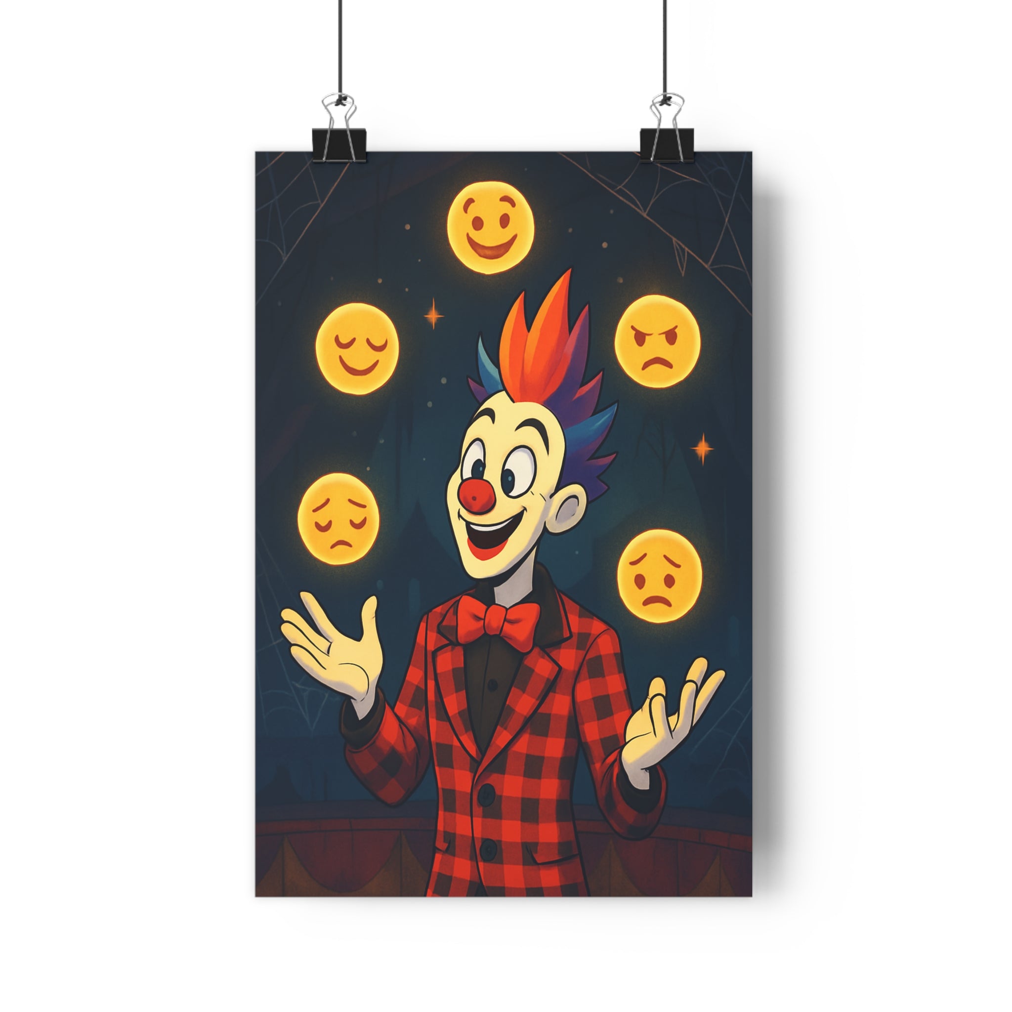 Poster décoratif clown rouge noir jongleur émoticônes joyeux mystérieux chambre salon enfant unique qualité