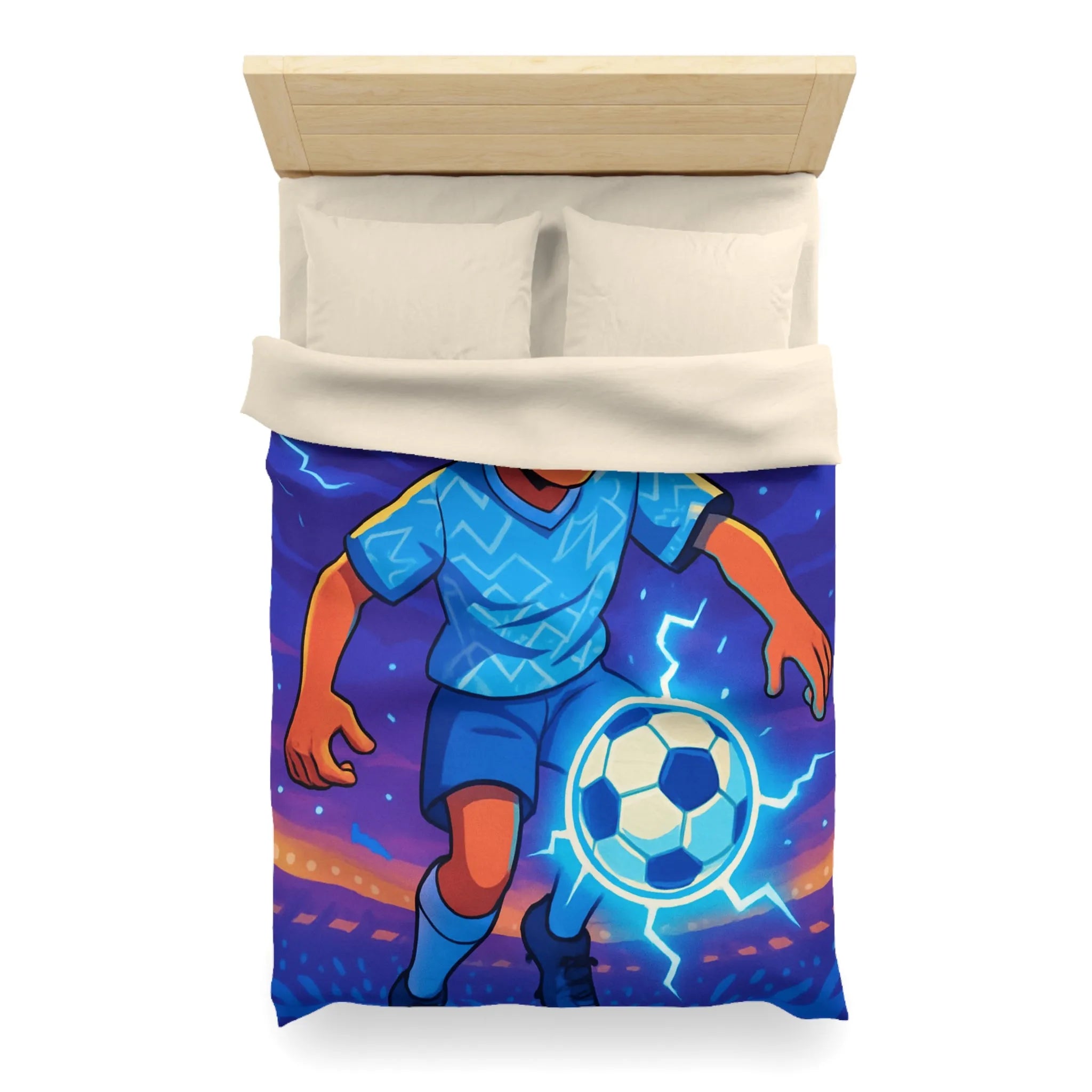Housse de Couette Enfant Football Éclair Bleu Lumière Dynamique Jeu Sportif Aventure