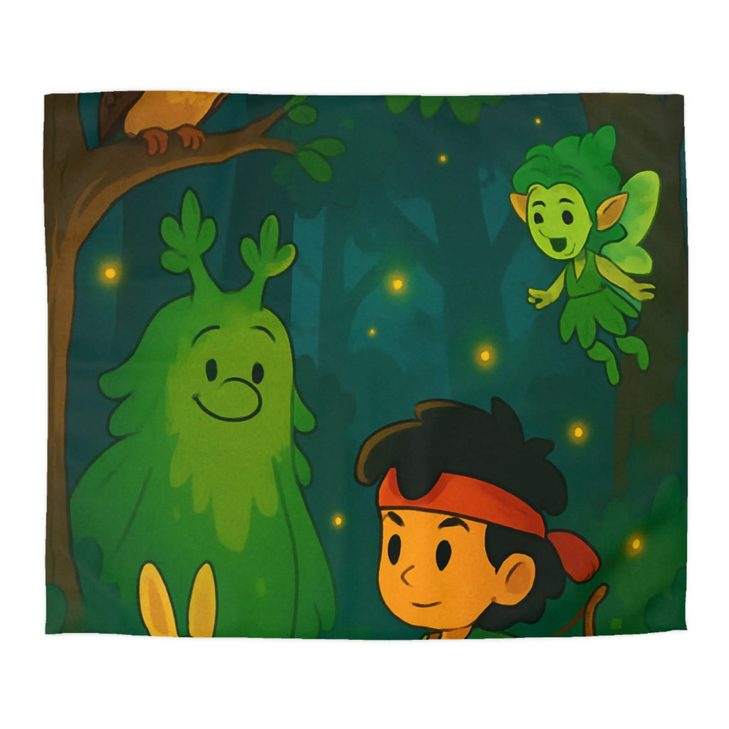 Housse de couette enfant illustrée avec scène de forêt enchantée et personnages magiques