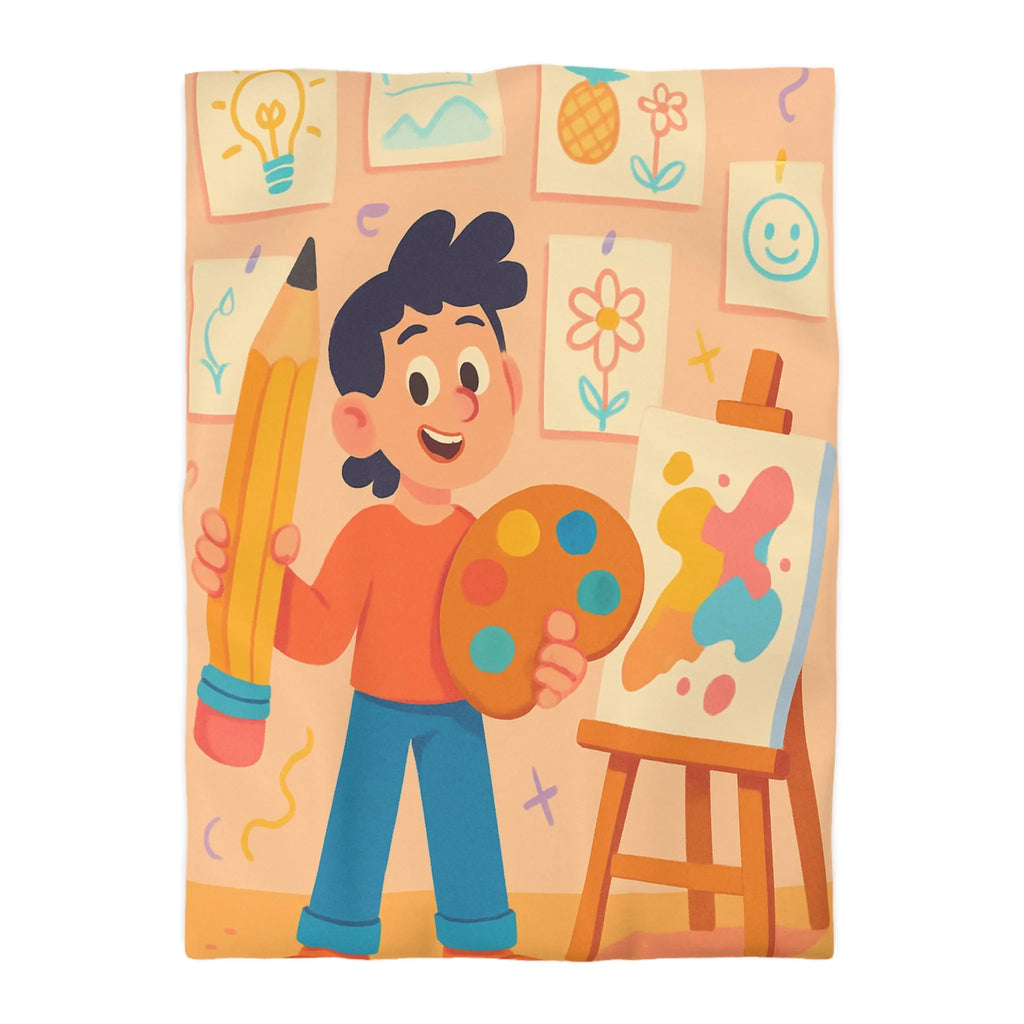 Housse de couette colorée avec motif créatif d'artiste joyeux pour chambre moderne