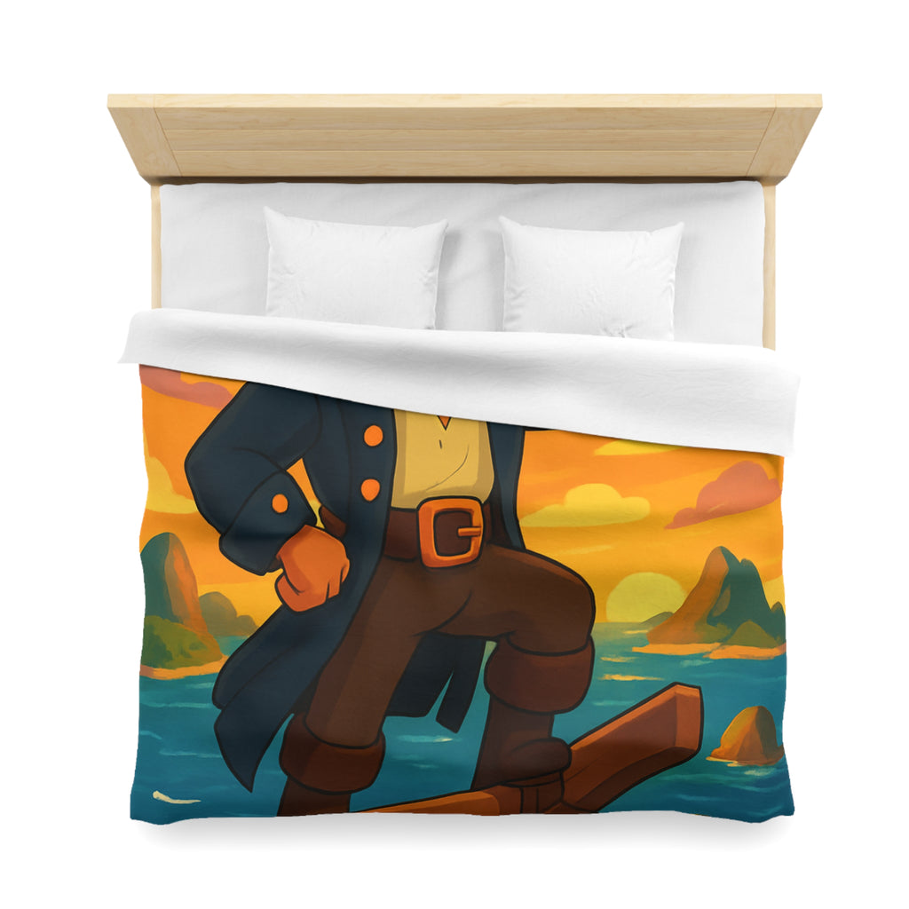 Housse de couette pirate flamboyant explorant les mers au coucher de soleil épique