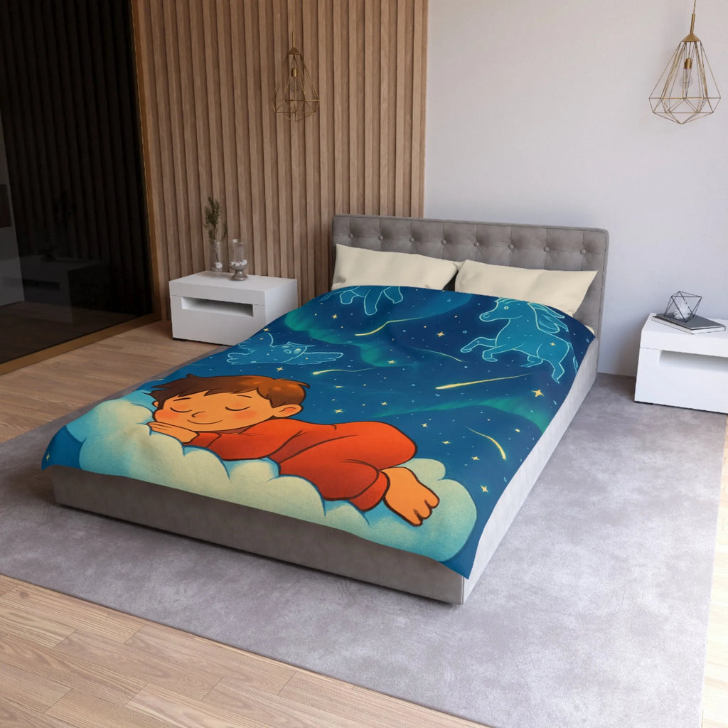 Housse de couette enfant étoilée avec animaux et motifs célestes colorés