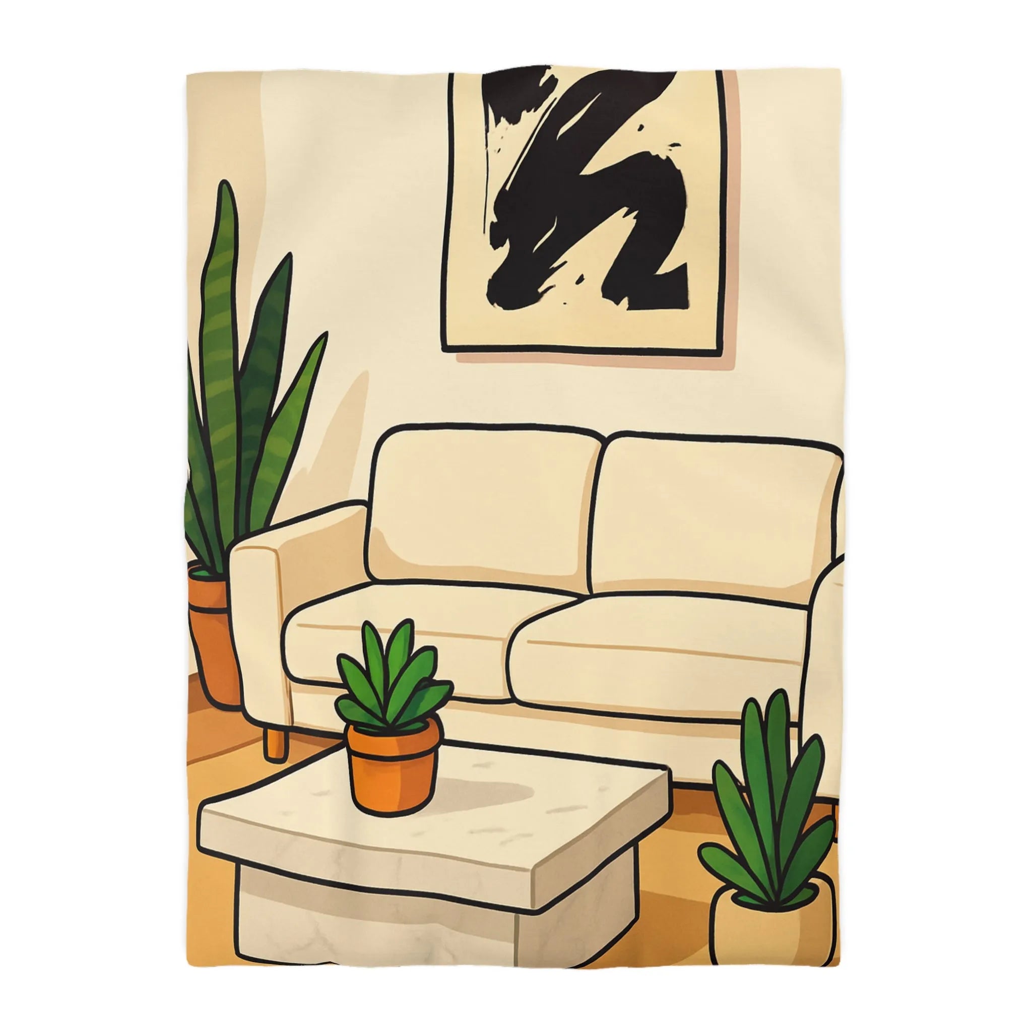 Housse de Couette Élégante avec Design Graphique Moderne et Plantes Vertes Décoratives