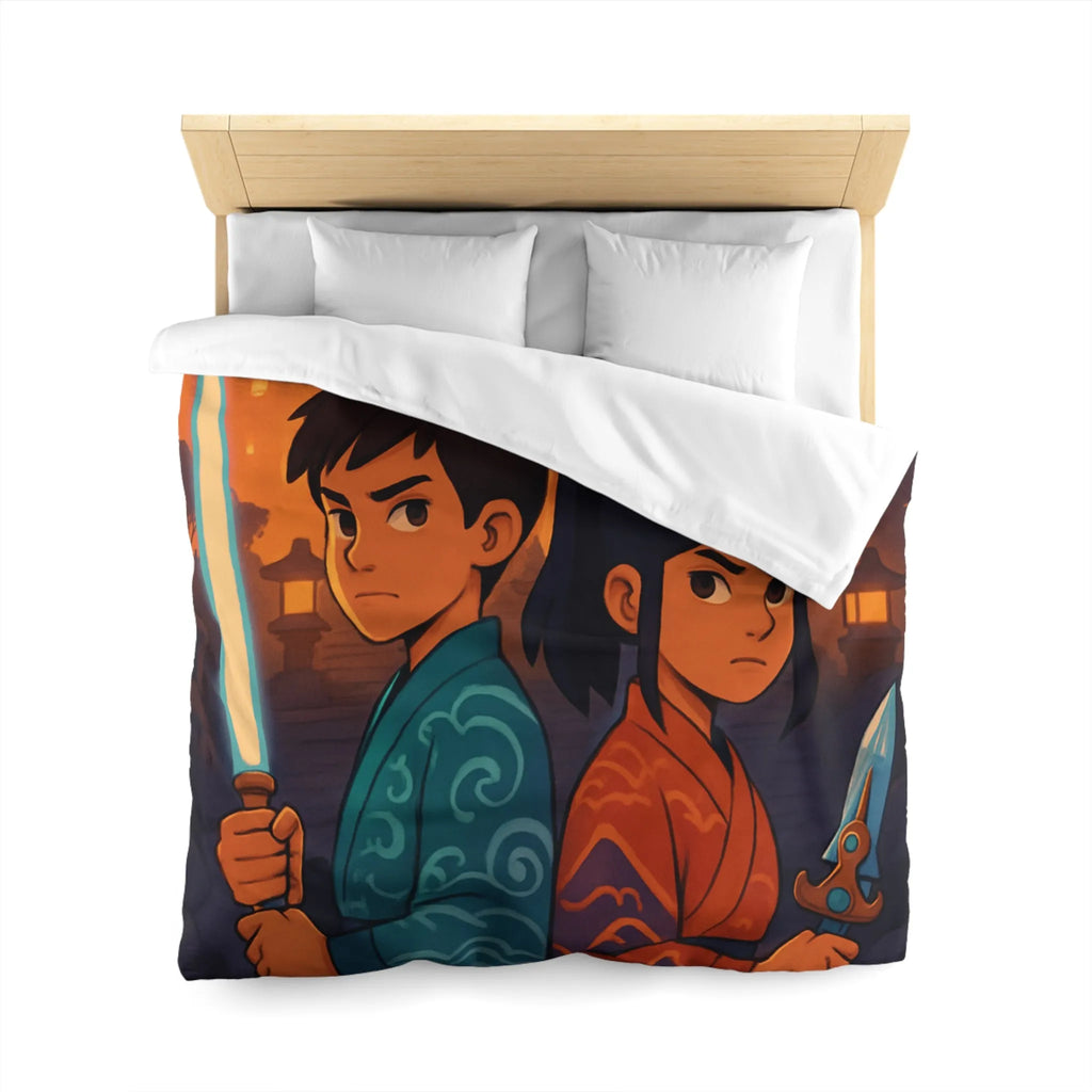 Housse de couette avec enfants guerriers, lanterne céleste, temple ancien, ambiance mystique