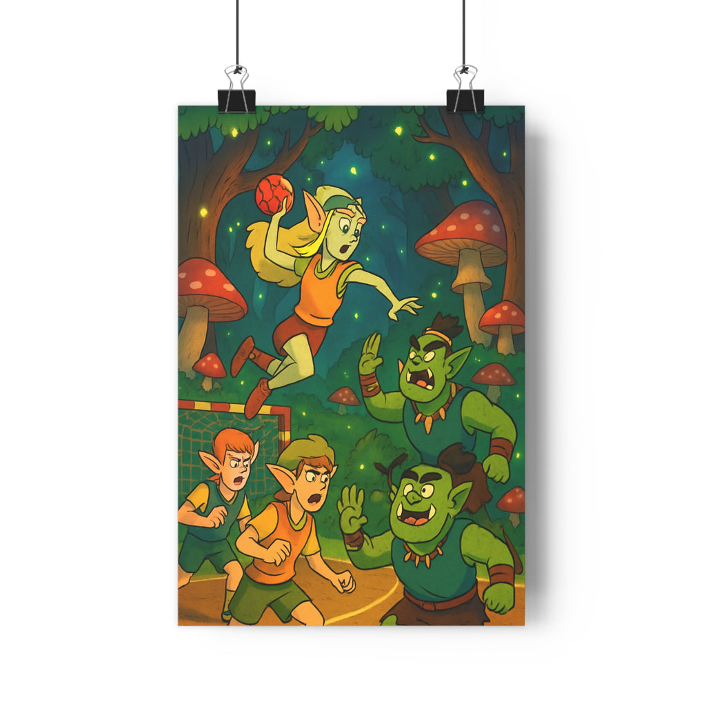 Poster décoratif cartoon fantasy handball elfes créatures fantastiques magique aventure chambre salon féerique qualité