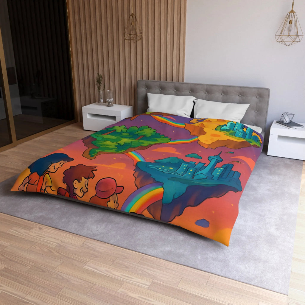 Housse de couette avec univers magique flottant pour chambre d'enfant colorée arc-en-ciel