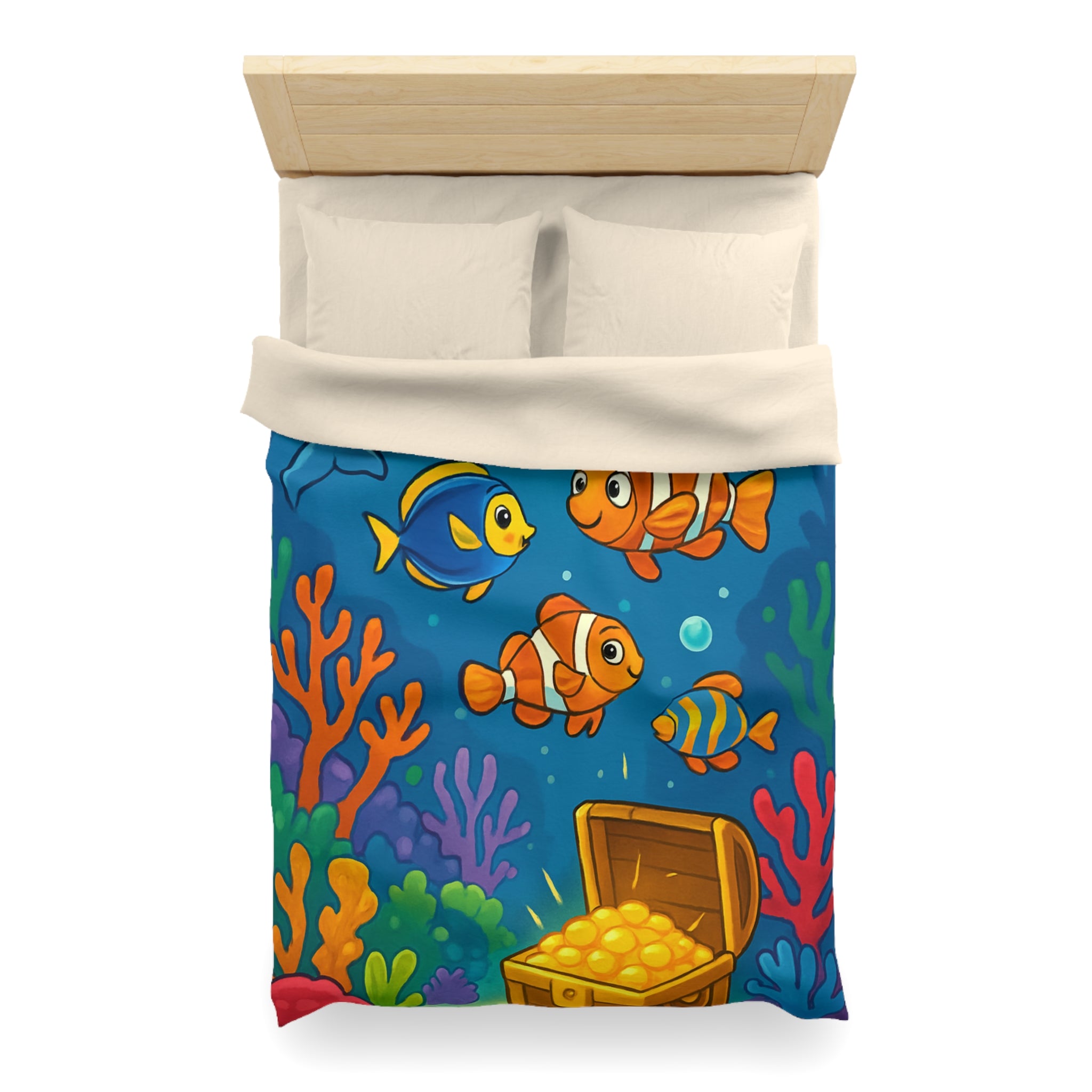 Housse de couette océan coloré avec animaux marins et coffre au trésor