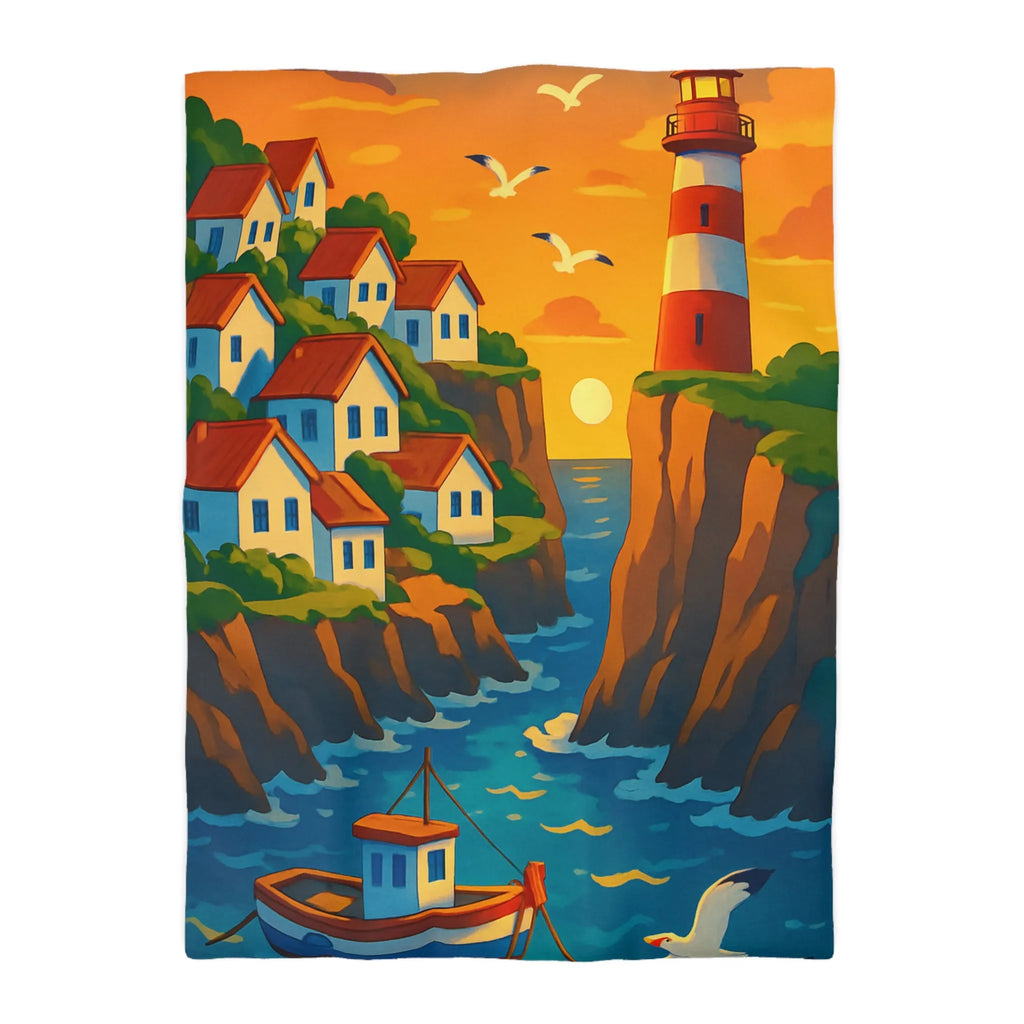 Housse de couette avec paysage côtier et phare pour chambre relaxante et colorée