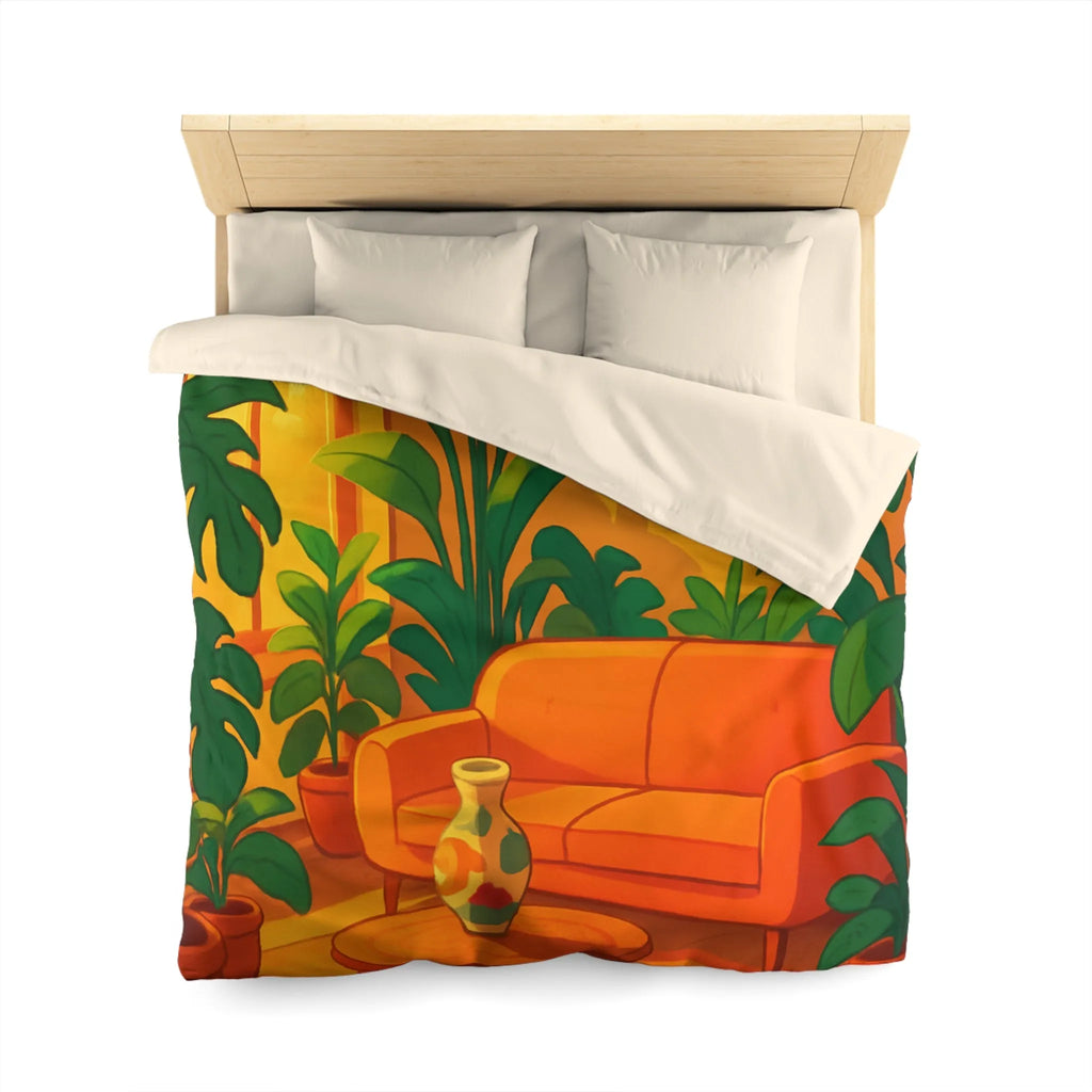 Housse de couette avec motif jungle moderne, ambiance chaleureuse et couleurs éclatantes