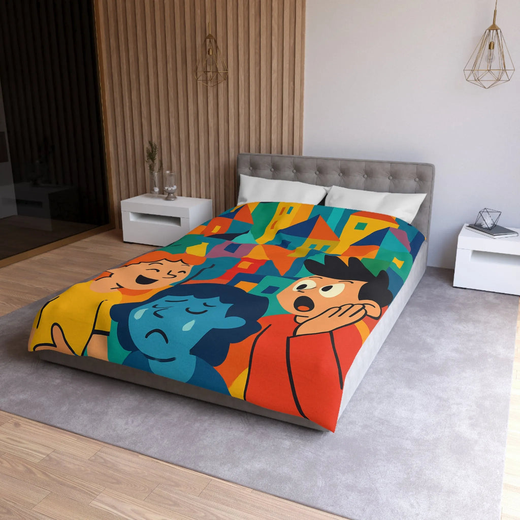 Housse de couette colorée avec scènes joyeuses et tristes pour chambre moderne