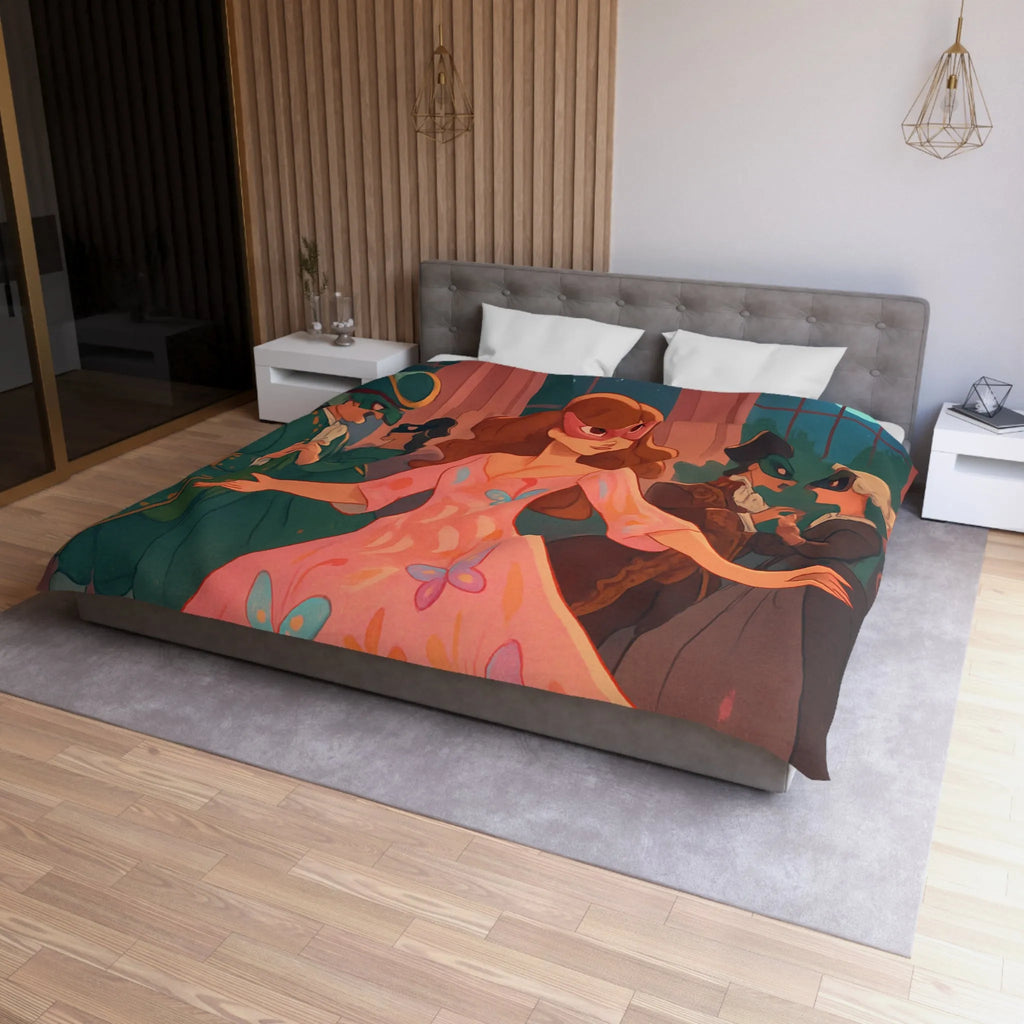 Housse de Couette Élégante avec Femmes Masquées et Papillons dans Bal Éthéré