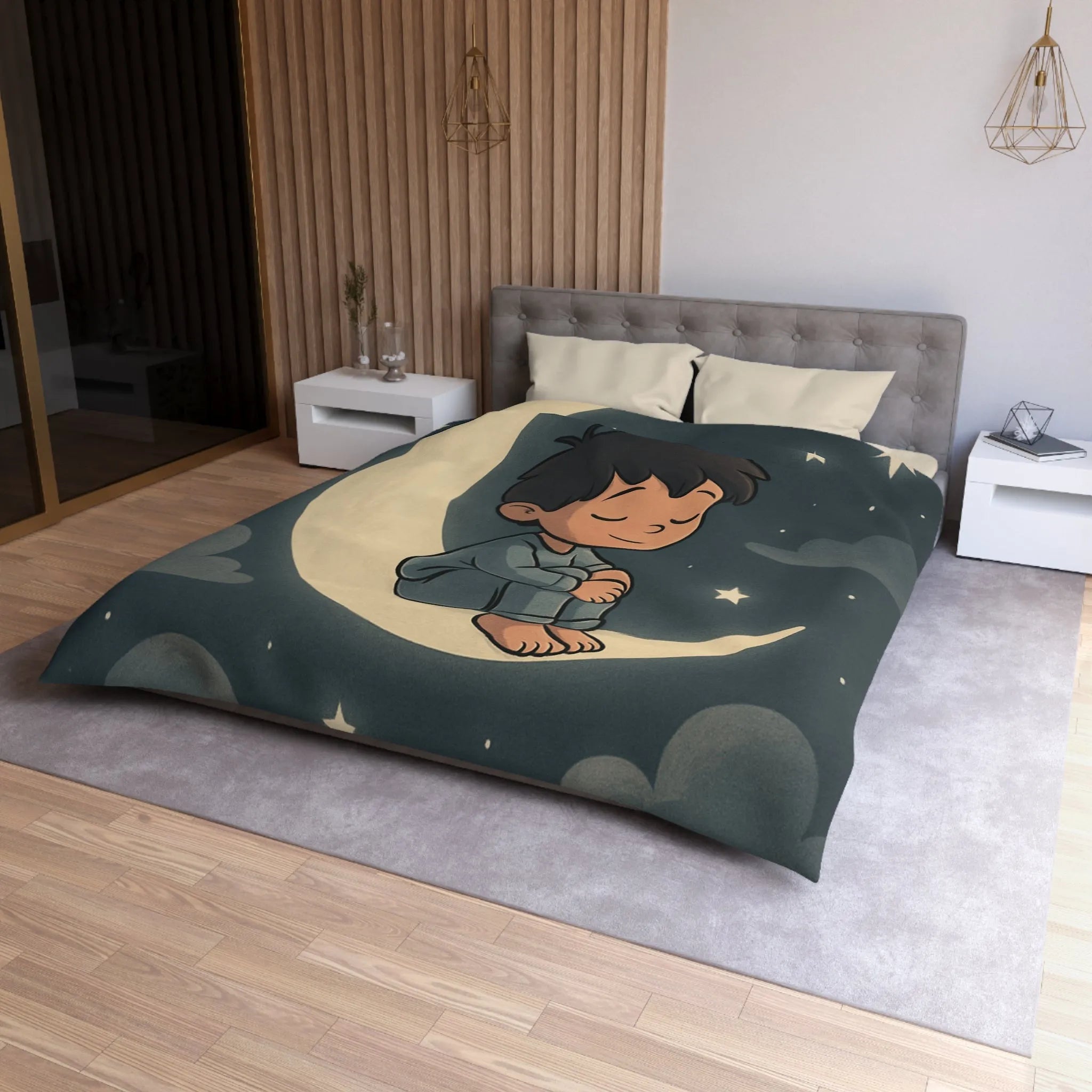 Enchantez les rêves de votre enfant avec cette housse de couette lune étoilée