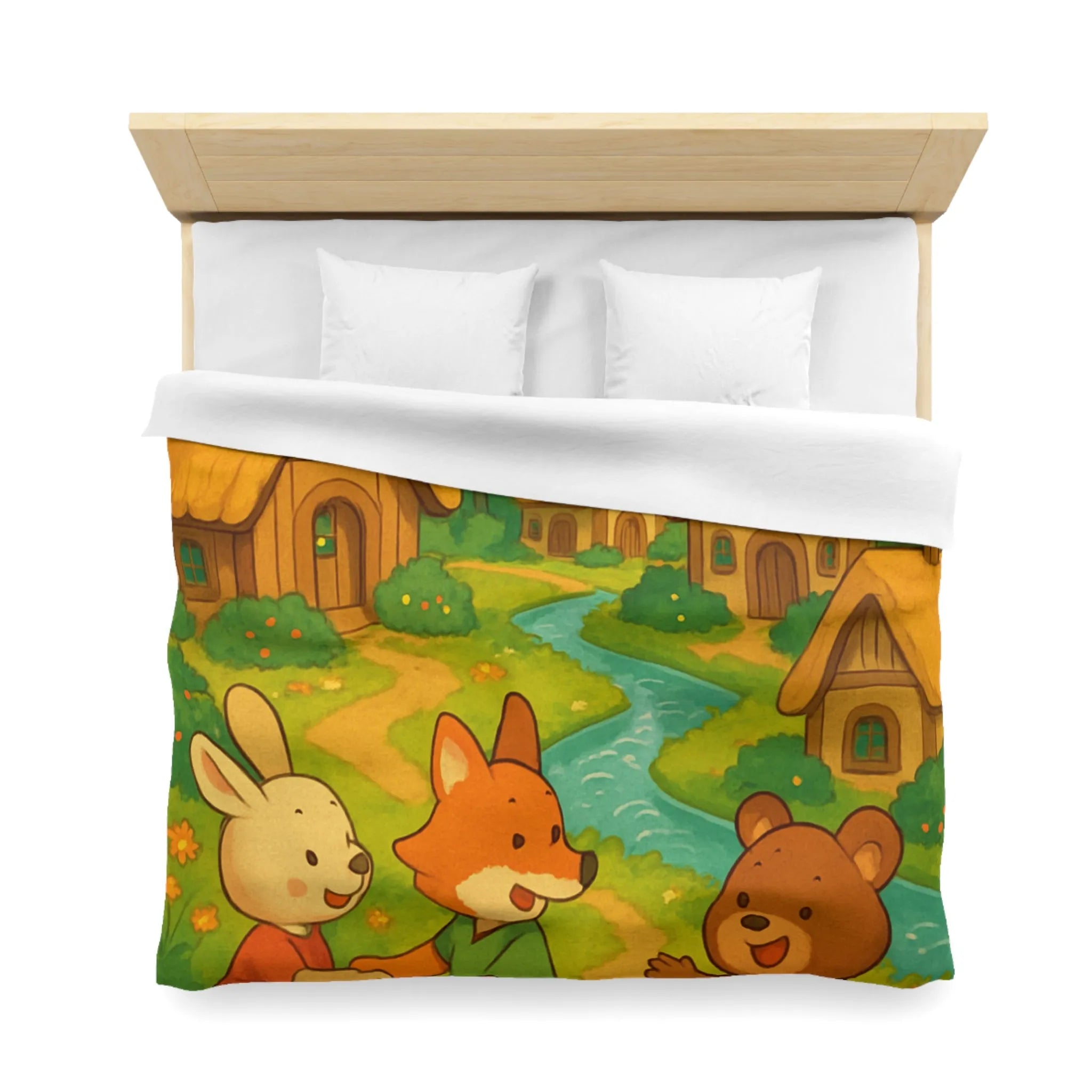 Adorable Illustration Animalière Colorée Idéale pour une Housse de Couette Enfantine et Enchantée