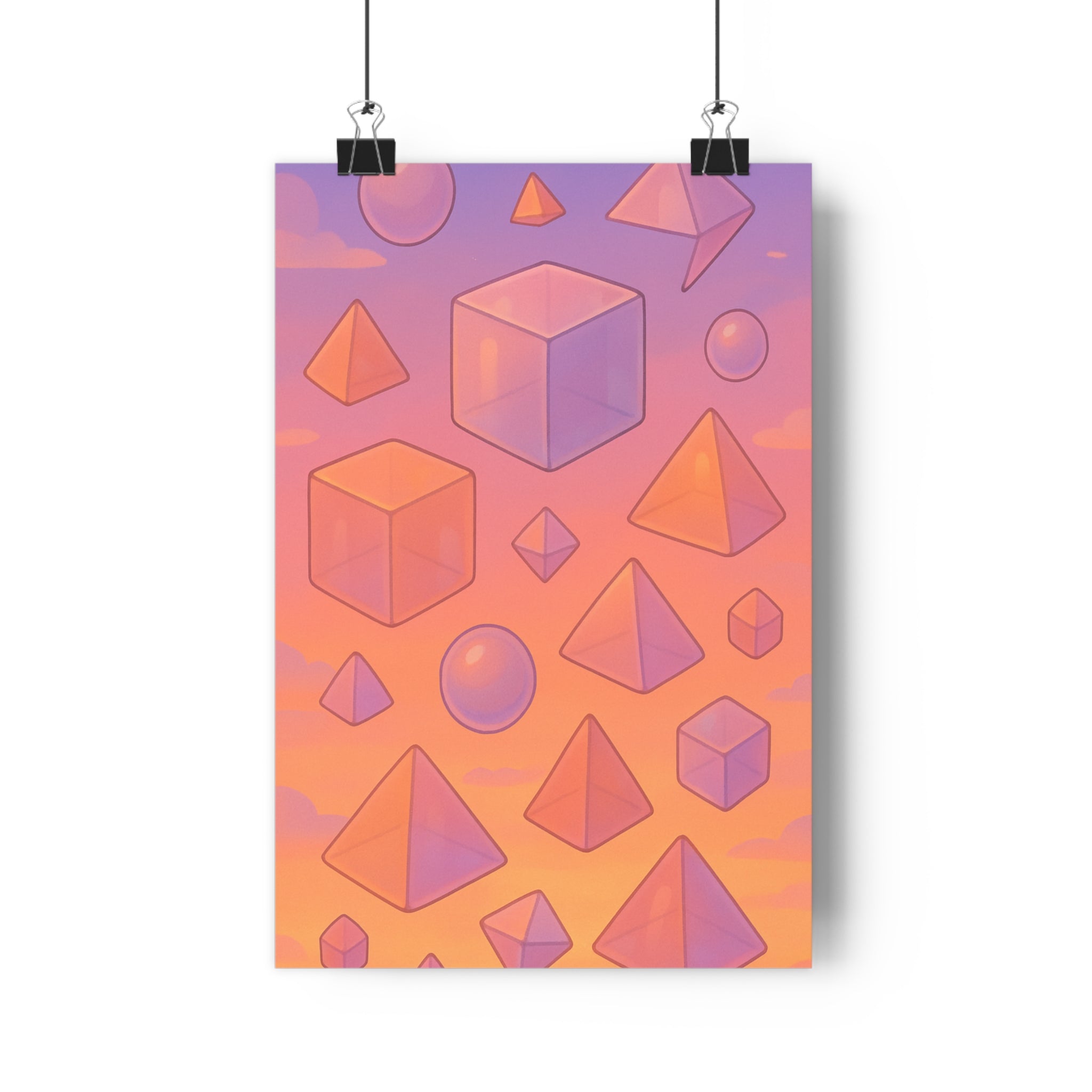 Poster décoratif formes géométriques violet orange pastel cartoon apaisant chambre salon bureau unique qualité