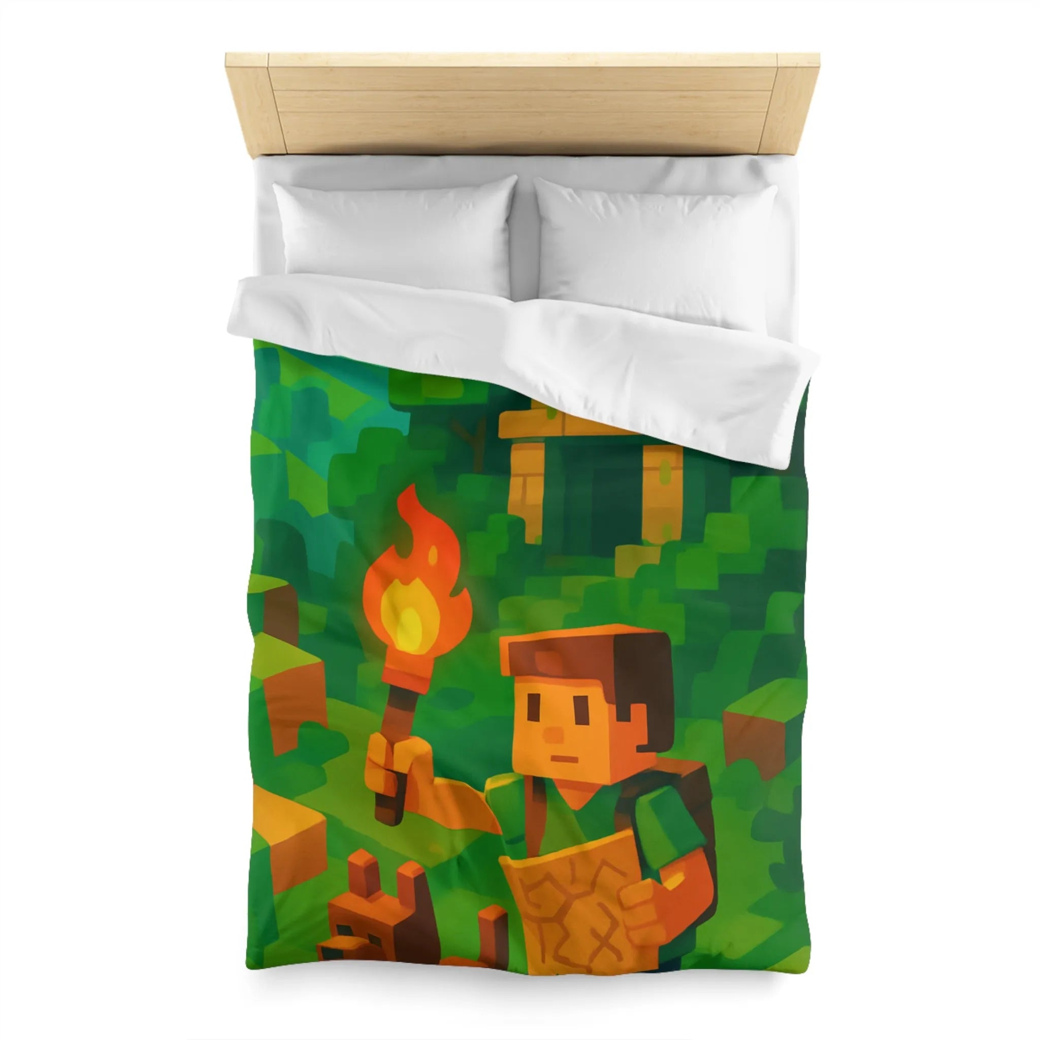 Explorez un monde aventureux et mystique avec cette housse de couette pixelisée géométrique