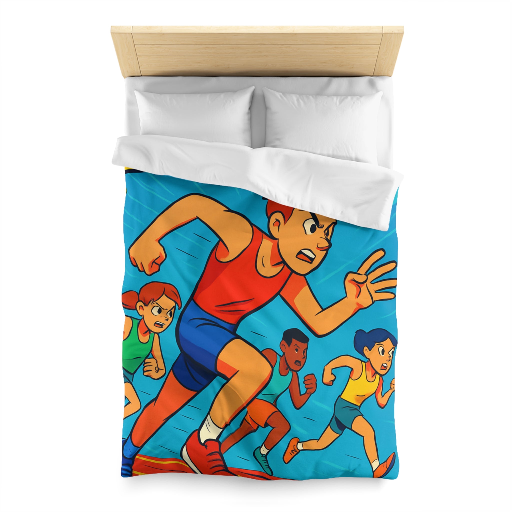 Housse de couette vibrant style bande dessinée enfants courant vers la ligne d'arrivée
