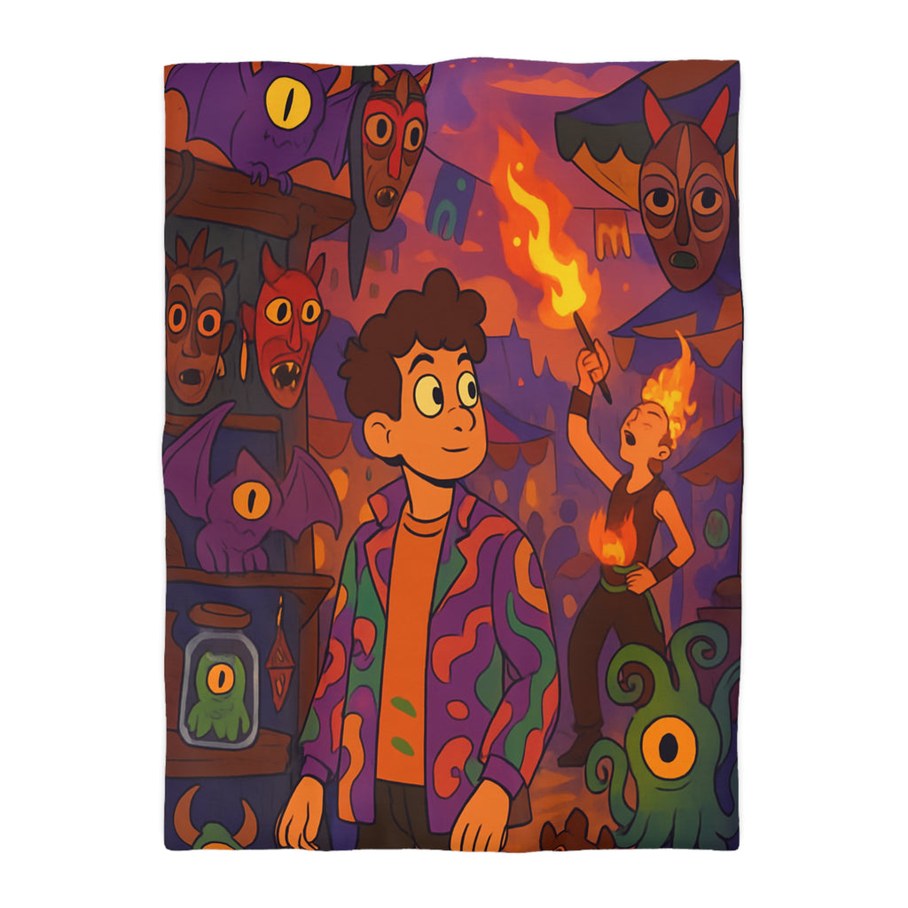 Housse de couette pour chambre enfants avec créatures mystiques et ambiance nocturne illustrée
