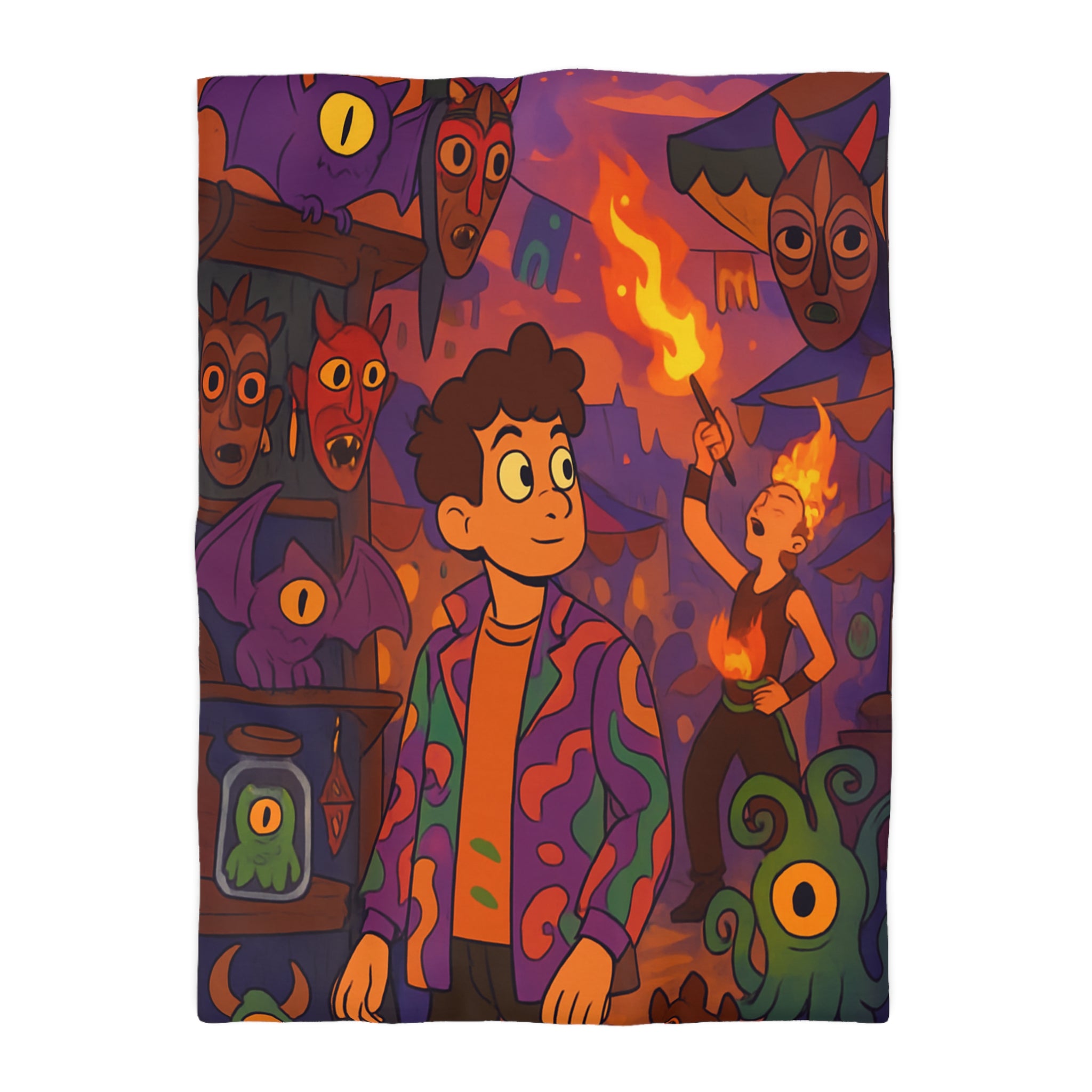 Housse de couette pour chambre enfants avec créatures mystiques et ambiance nocturne illustrée