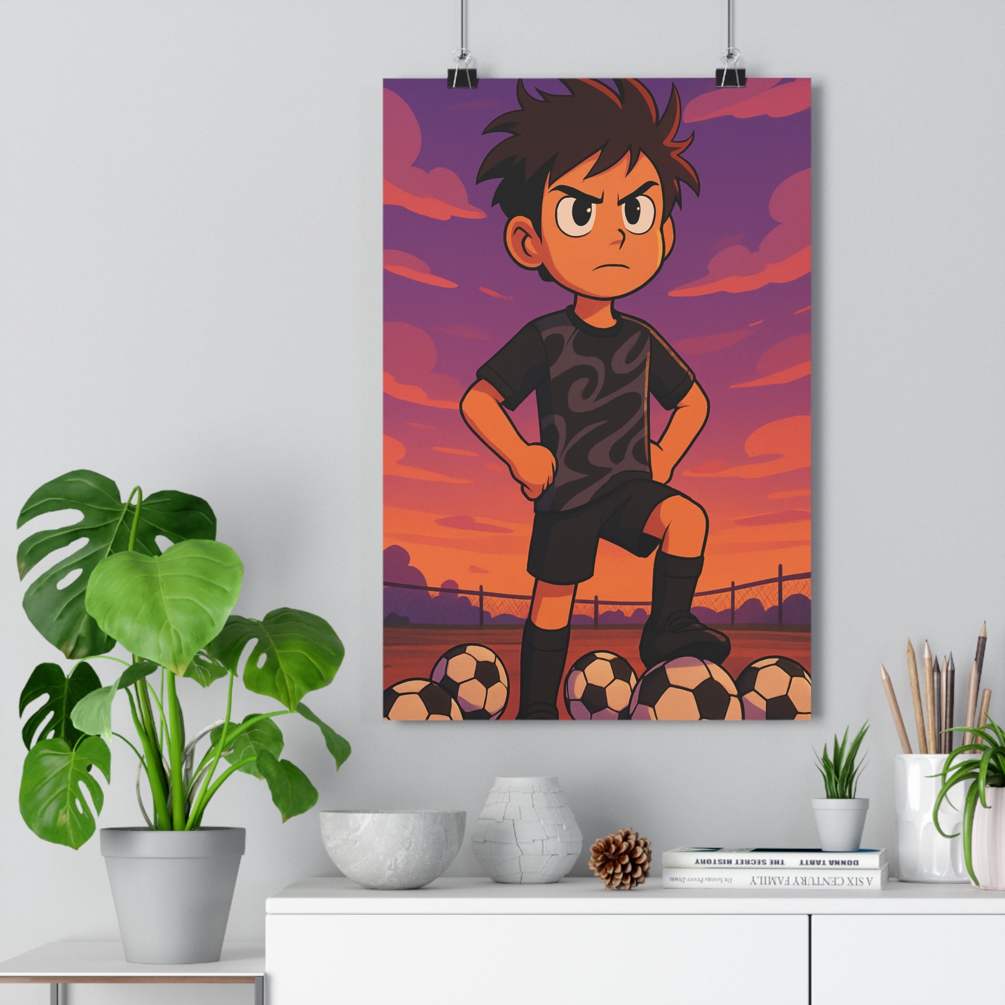 Poster décoratif graphique violet orange enfant chambre sportif inspirant dynamique football moderne unique artistique